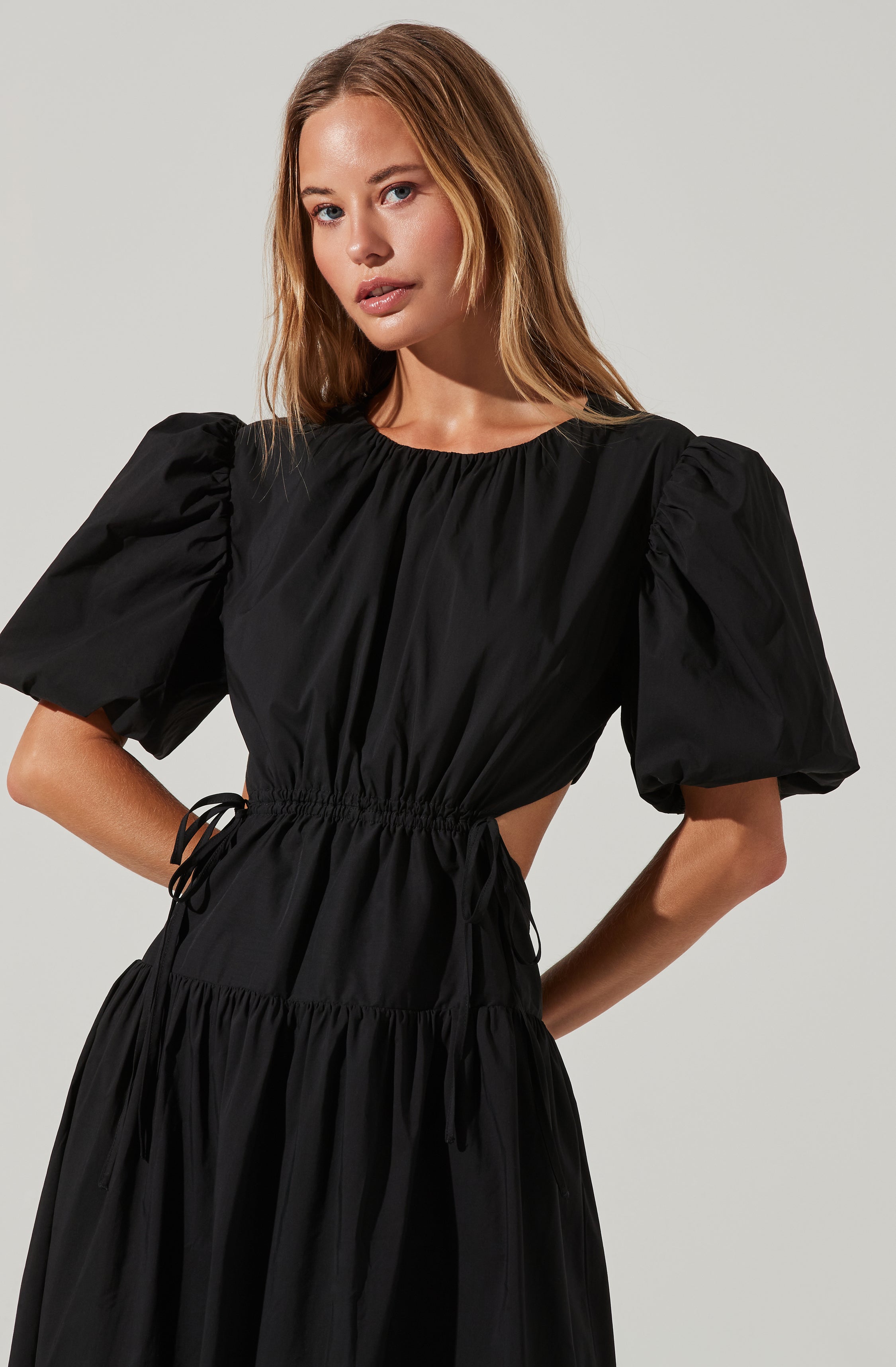 Shelby Puff Sleeve Open Back Maxi Dress-Aljck
