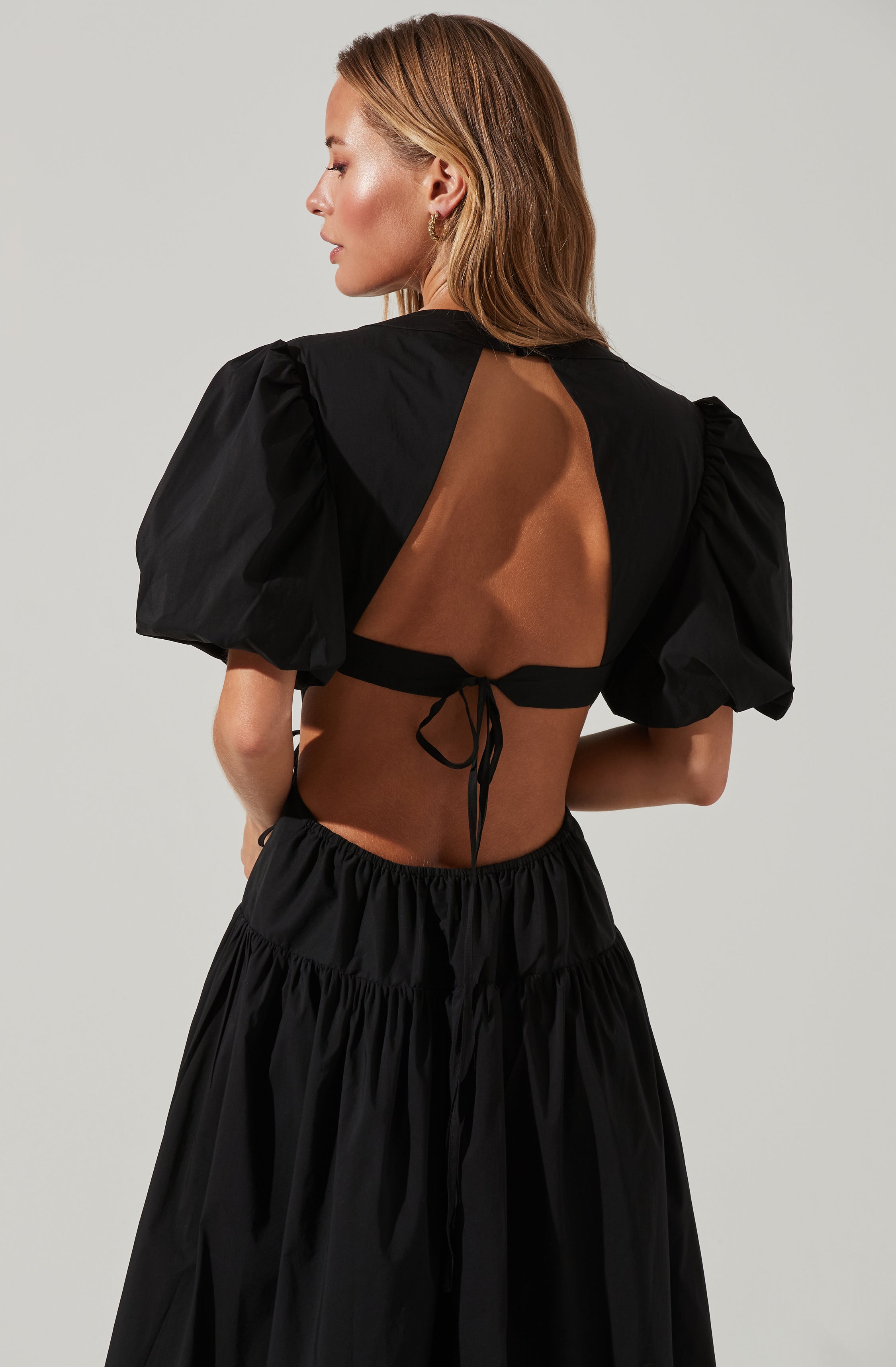 Shelby Puff Sleeve Open Back Maxi Dress-Aljck