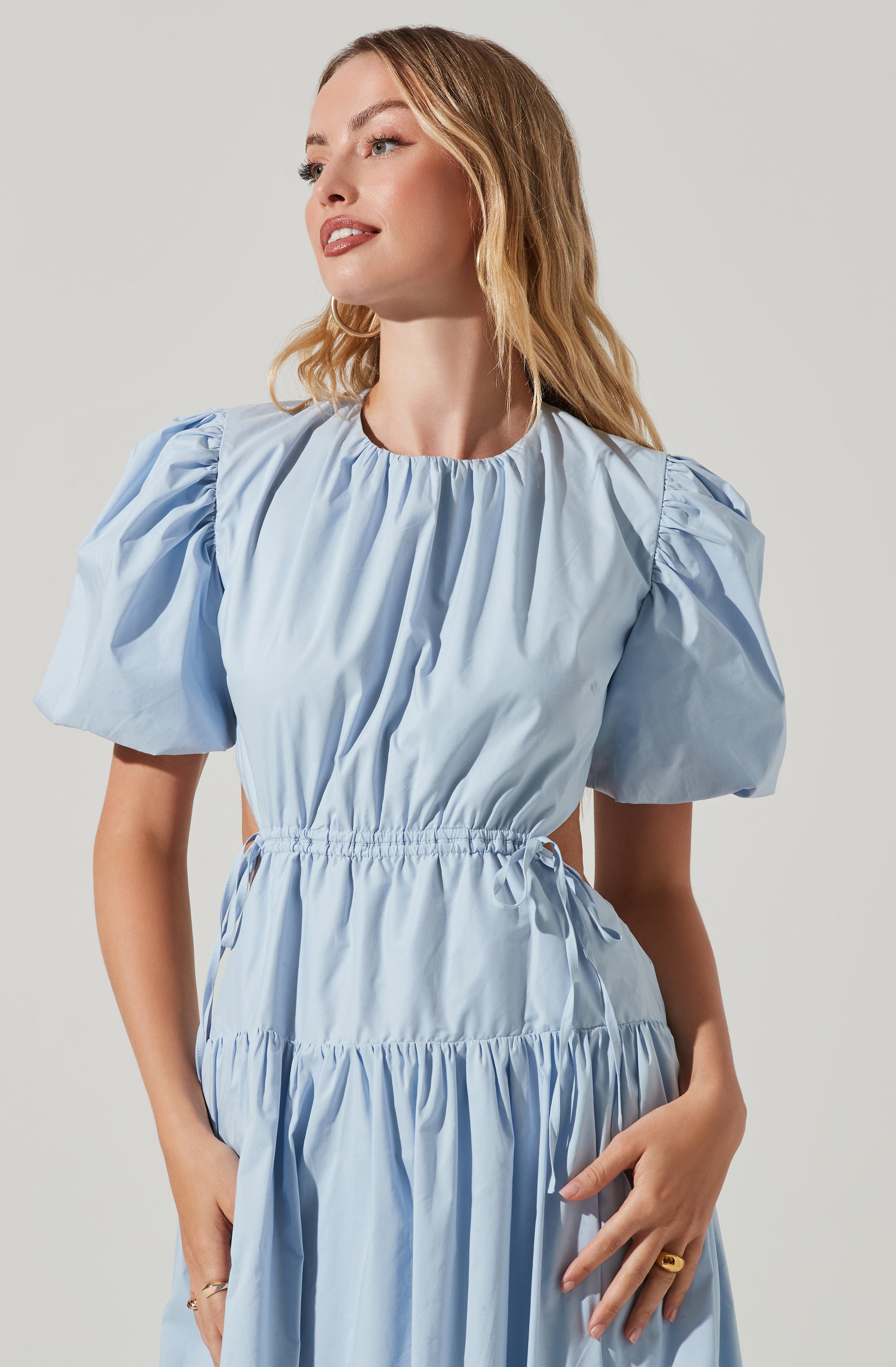 Shelby Puff Sleeve Open Back Maxi Dress-Aljck