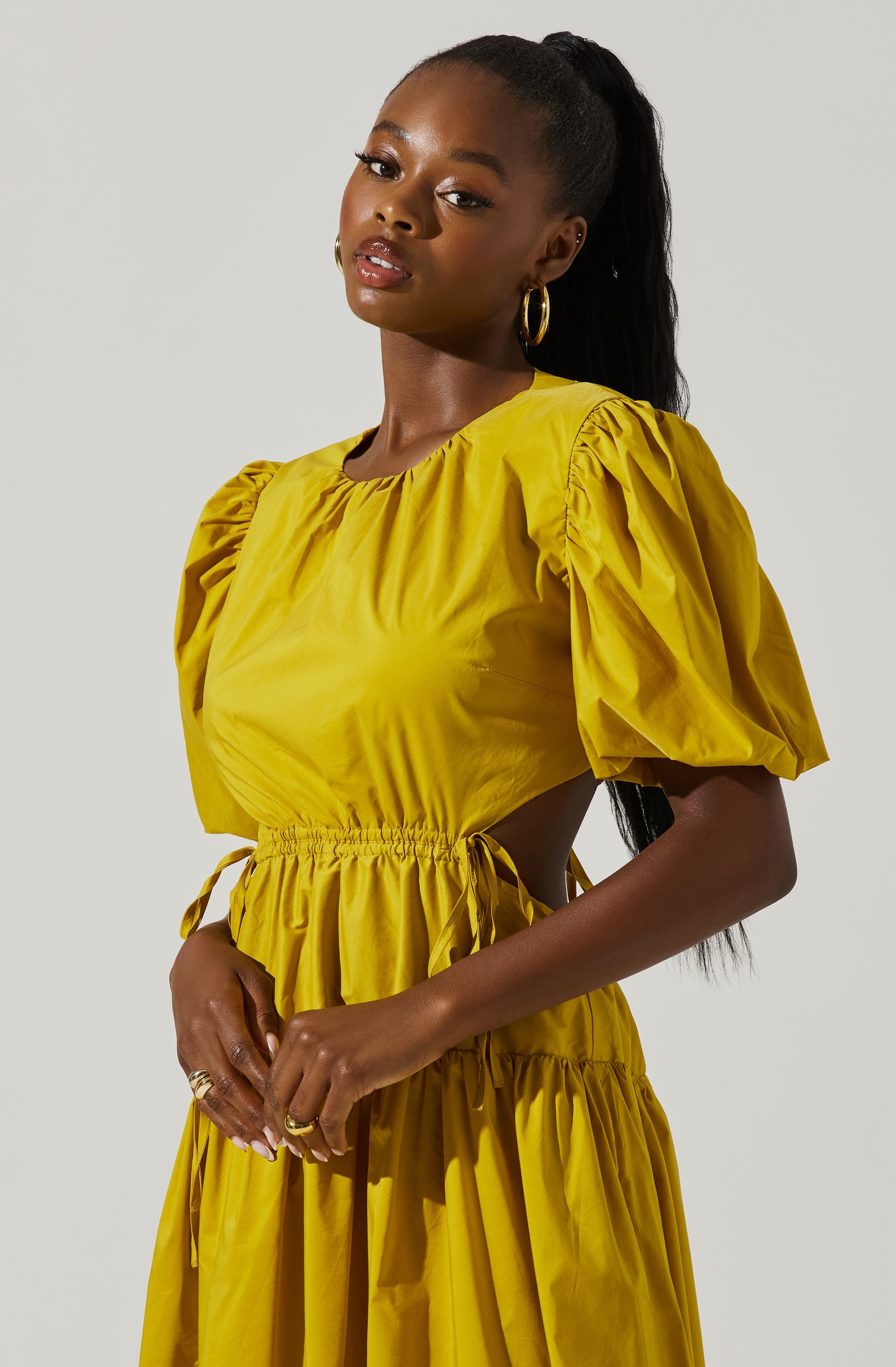 Shelby Puff Sleeve Open Back Maxi Dress-Aljck