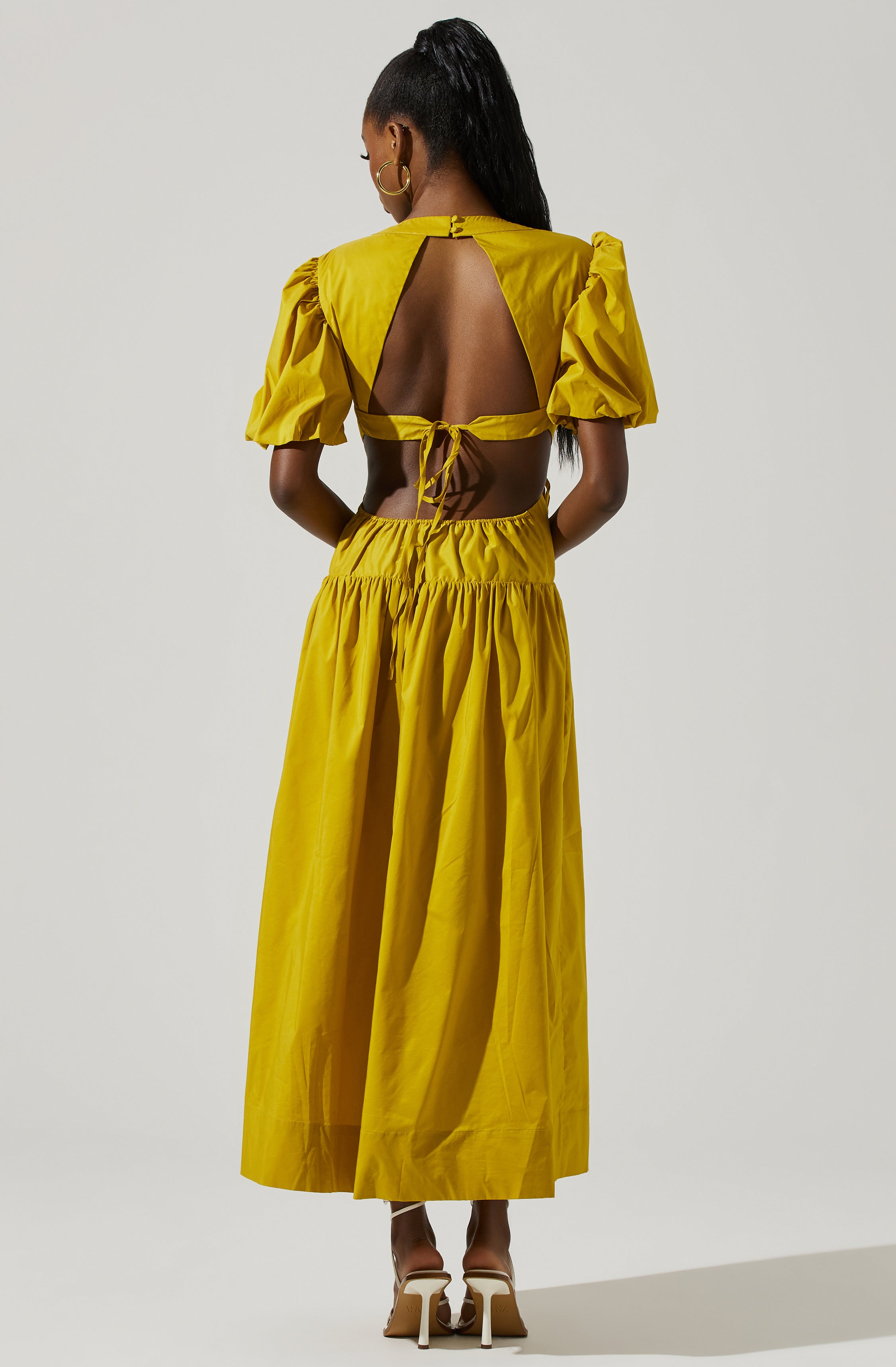 Shelby Puff Sleeve Open Back Maxi Dress-Aljck