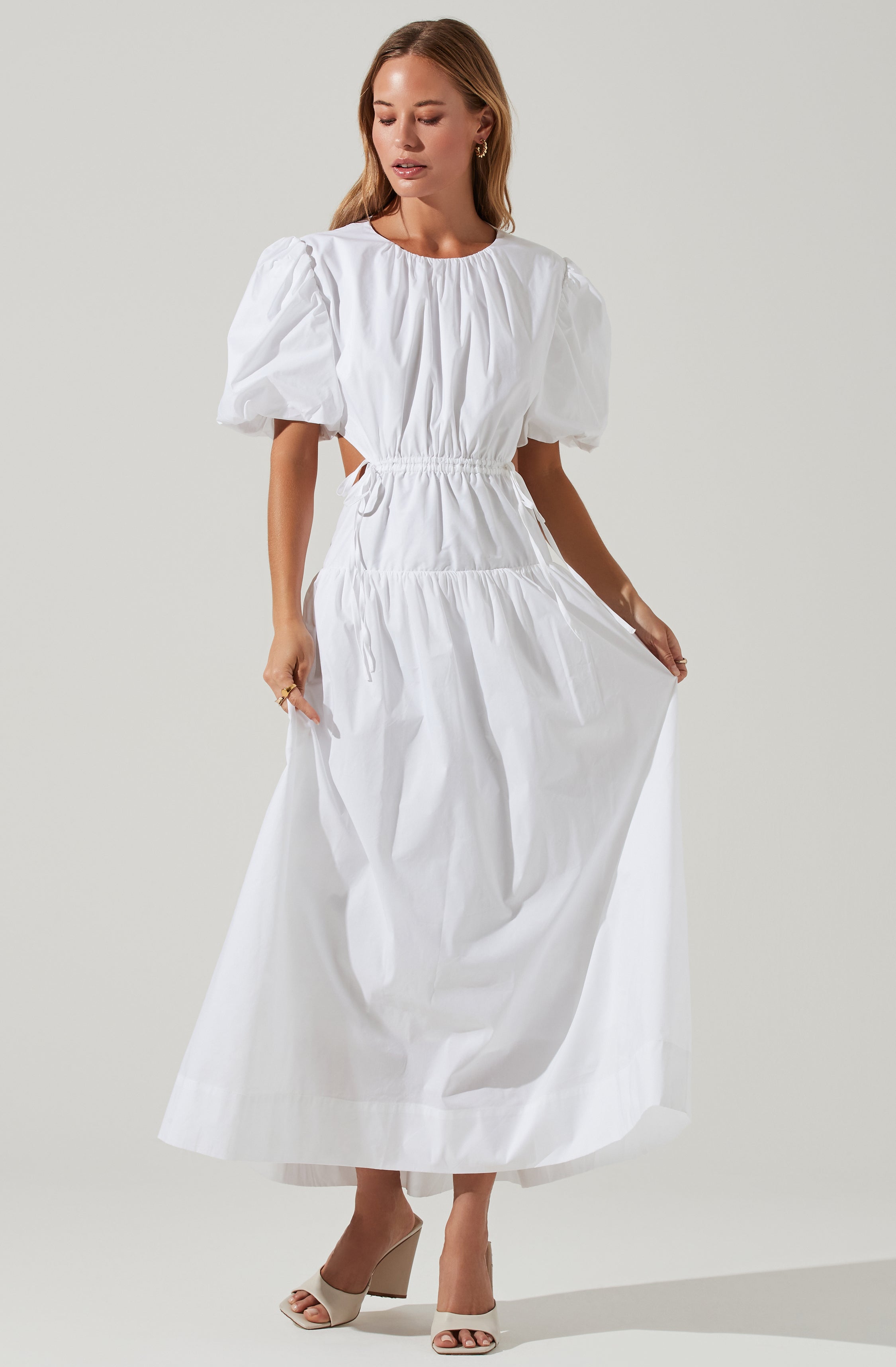 Shelby Puff Sleeve Open Back Maxi Dress-Aljck