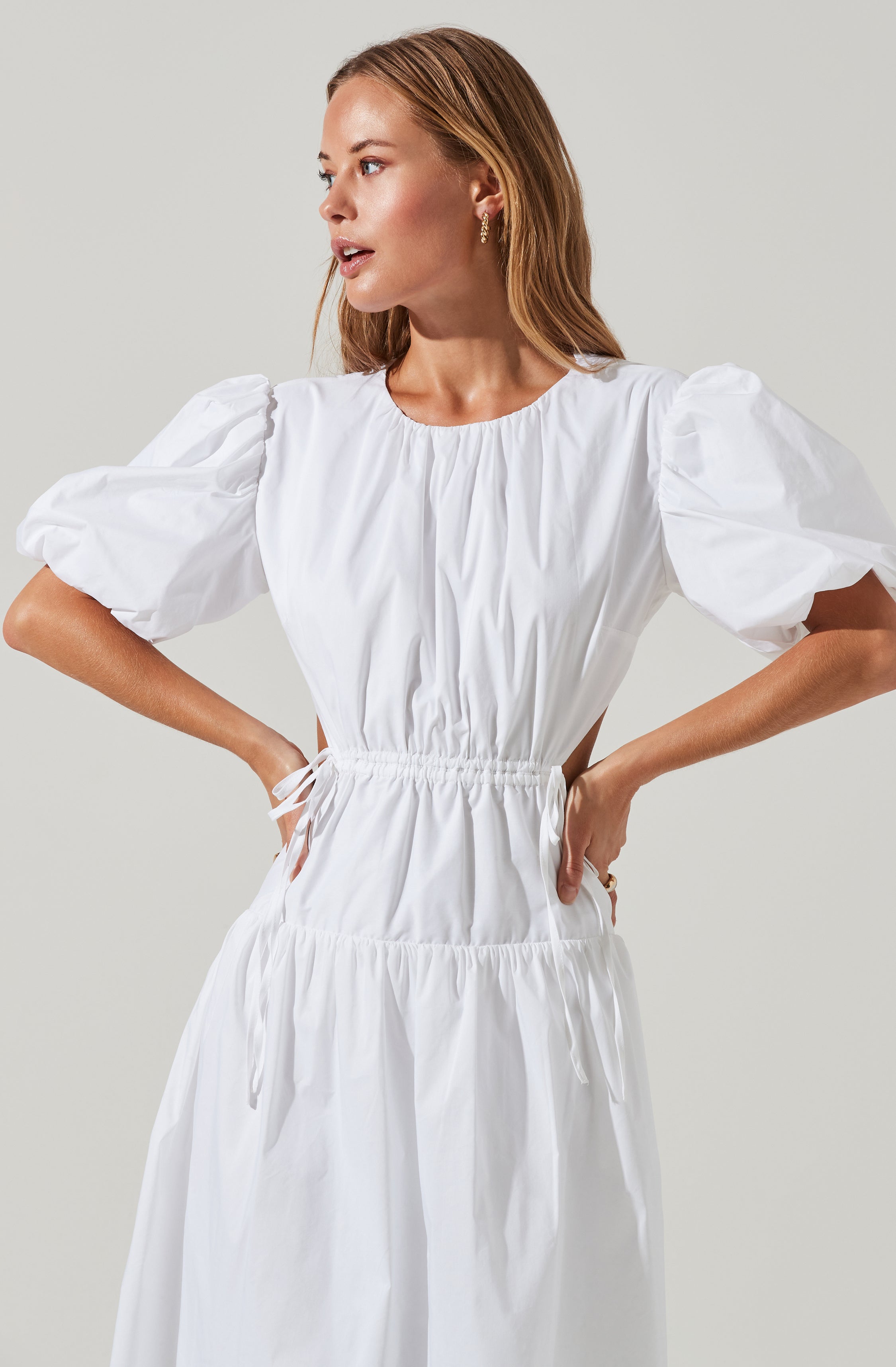 Shelby Puff Sleeve Open Back Maxi Dress-Aljck