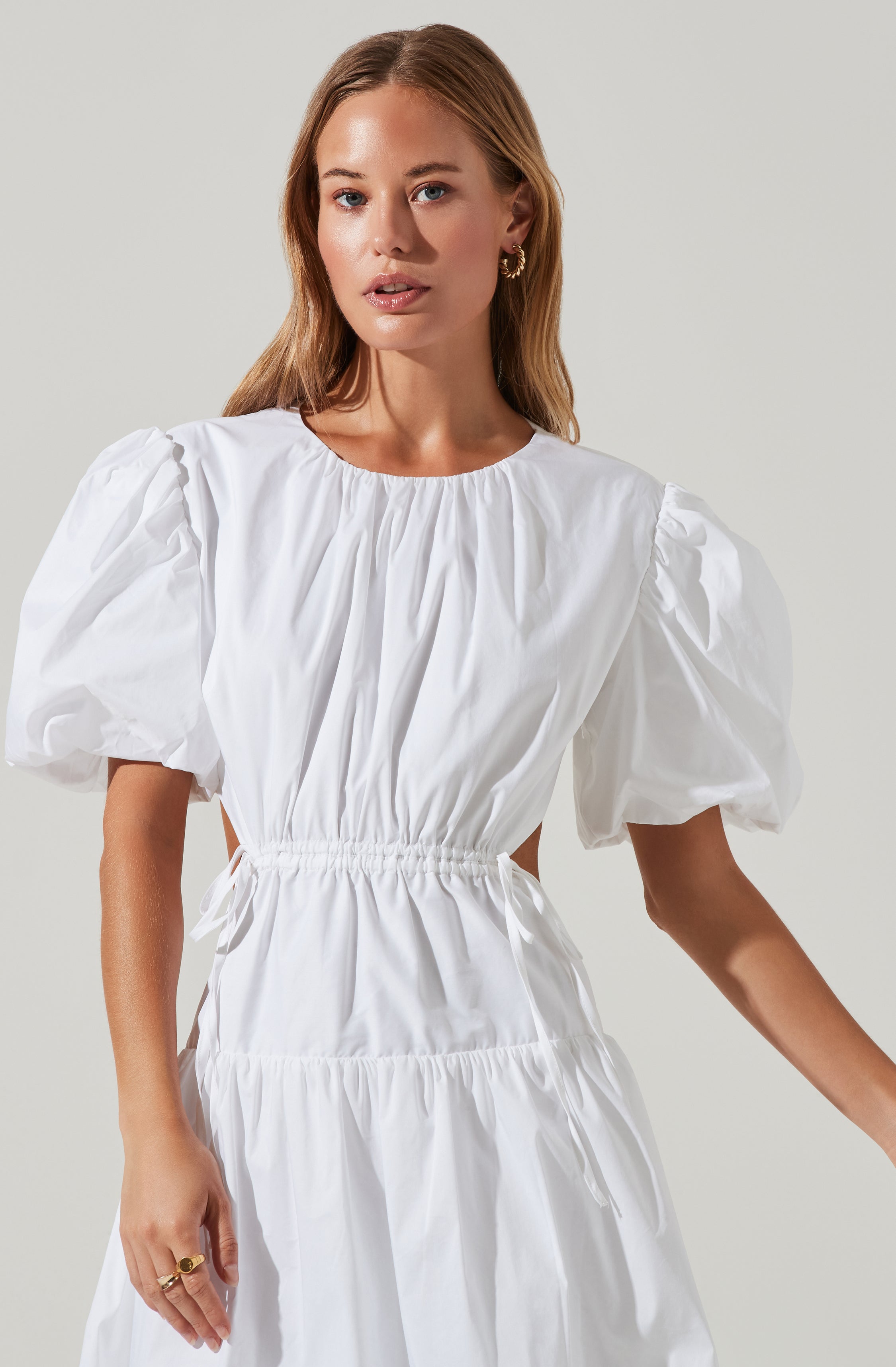 Shelby Puff Sleeve Open Back Maxi Dress-Aljck