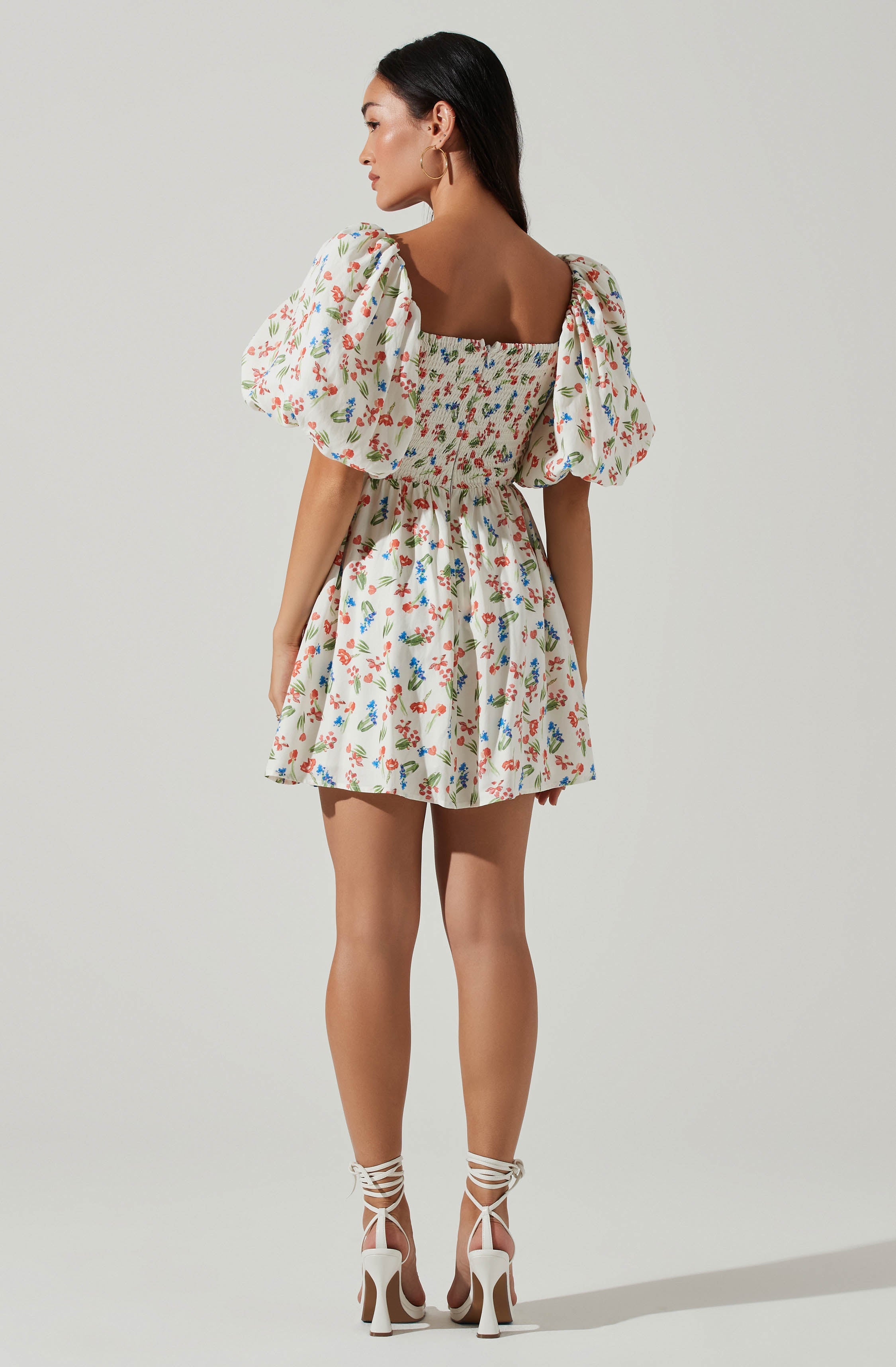 Serilda Cutout Puff Sleeve Floral Mini Dress-Aljck