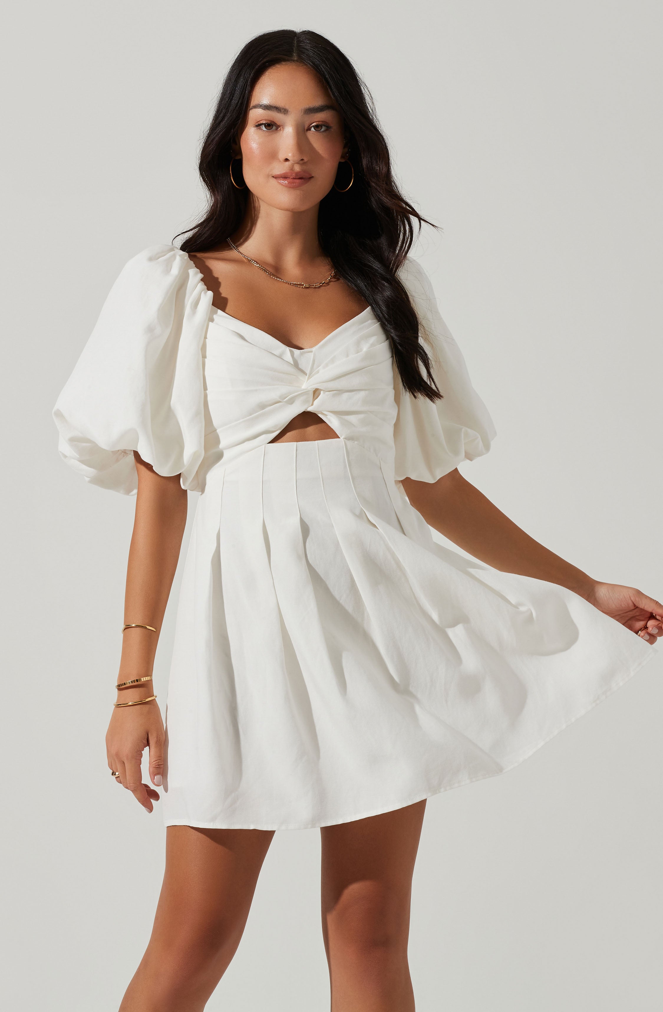 Serilda Cutout Puff Sleeve Mini Dress-Aljck