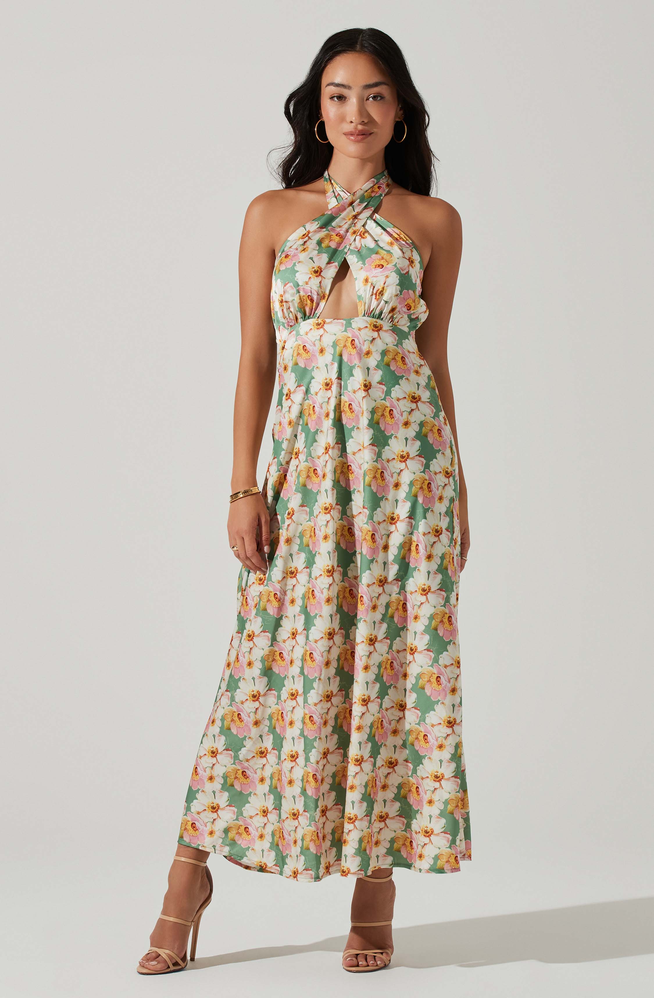 Giova Floral Halter Midi Dress-Aljck