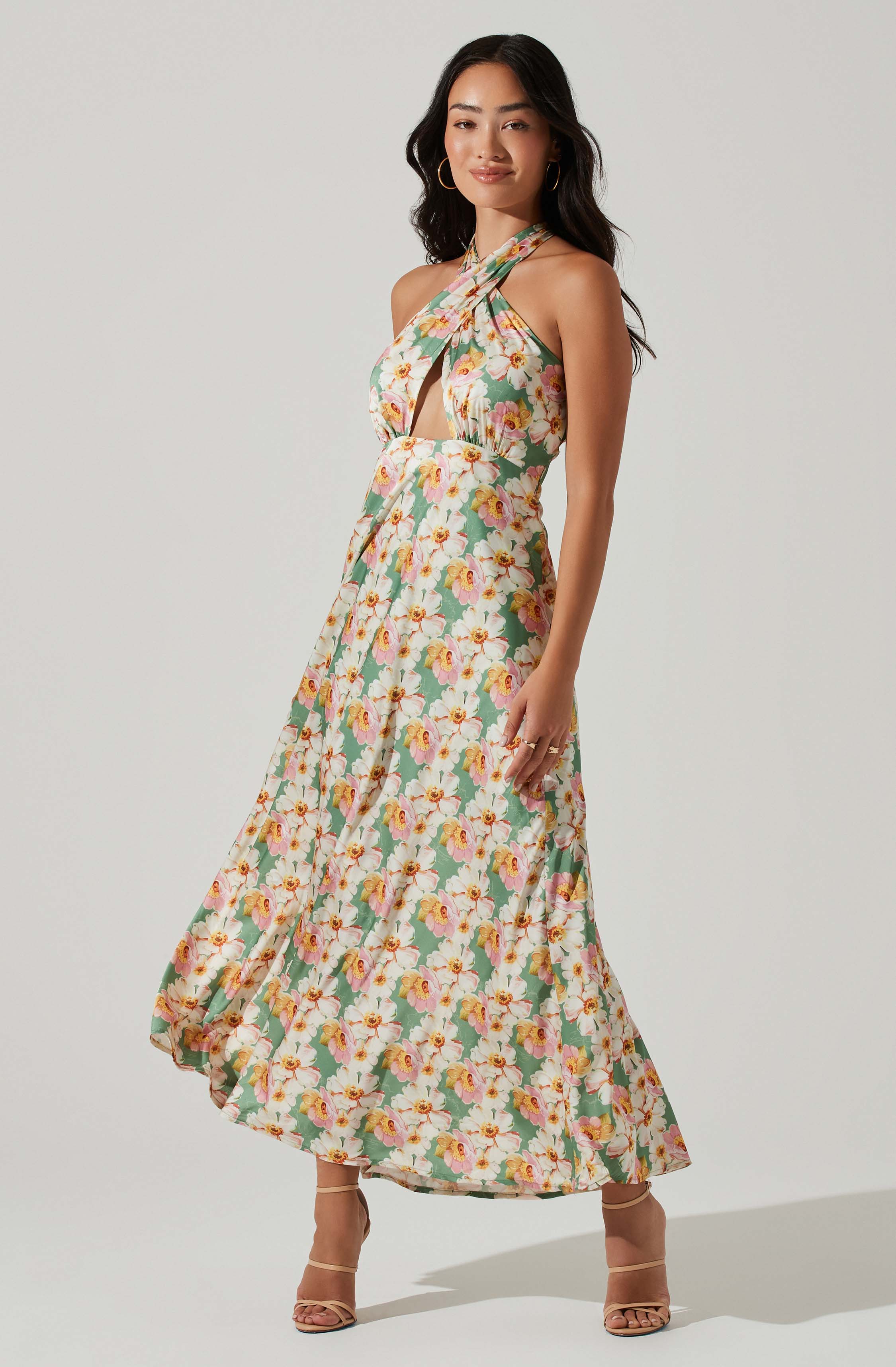 Giova Floral Halter Midi Dress-Aljck