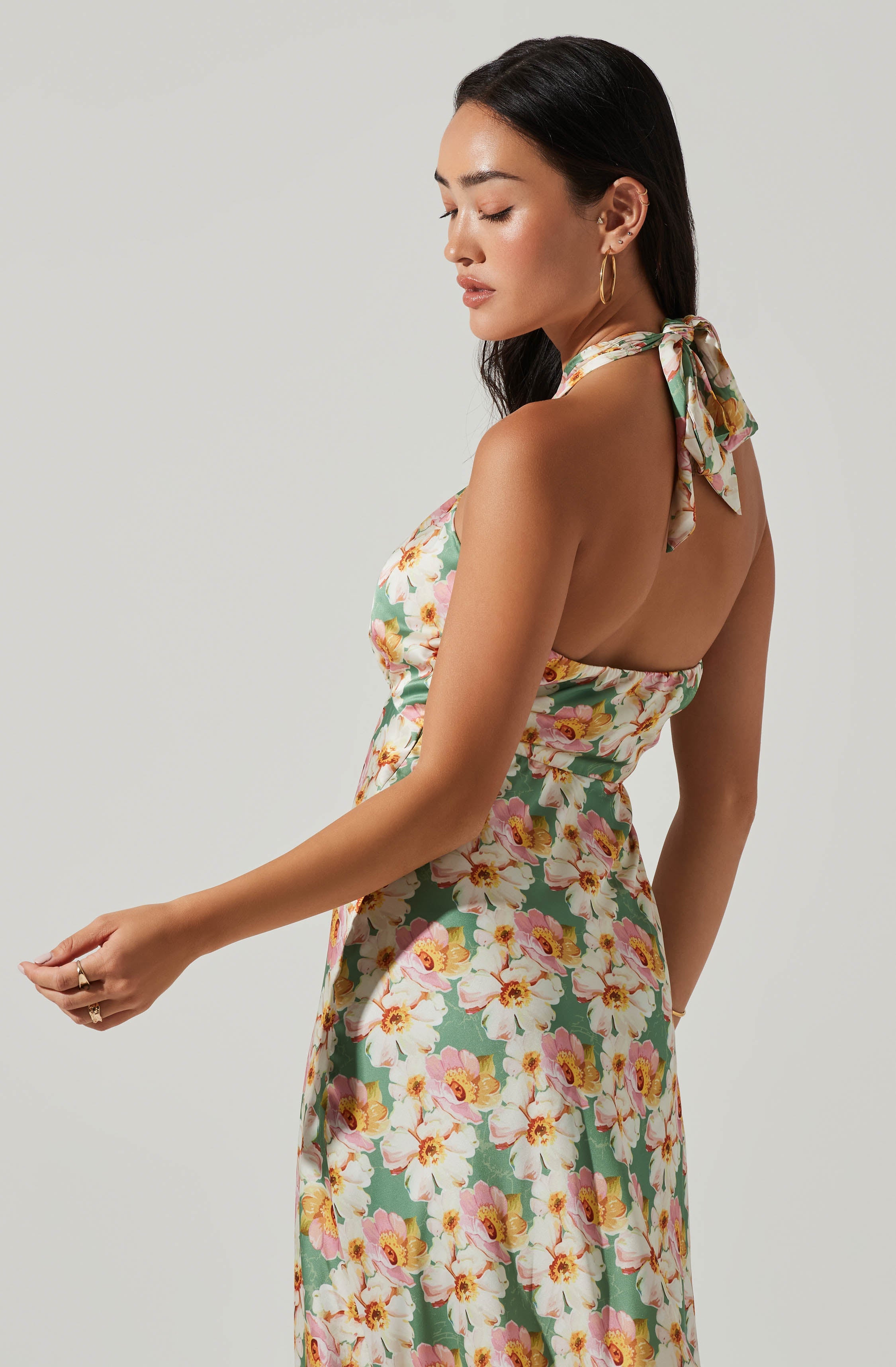 Giova Floral Halter Midi Dress-Aljck