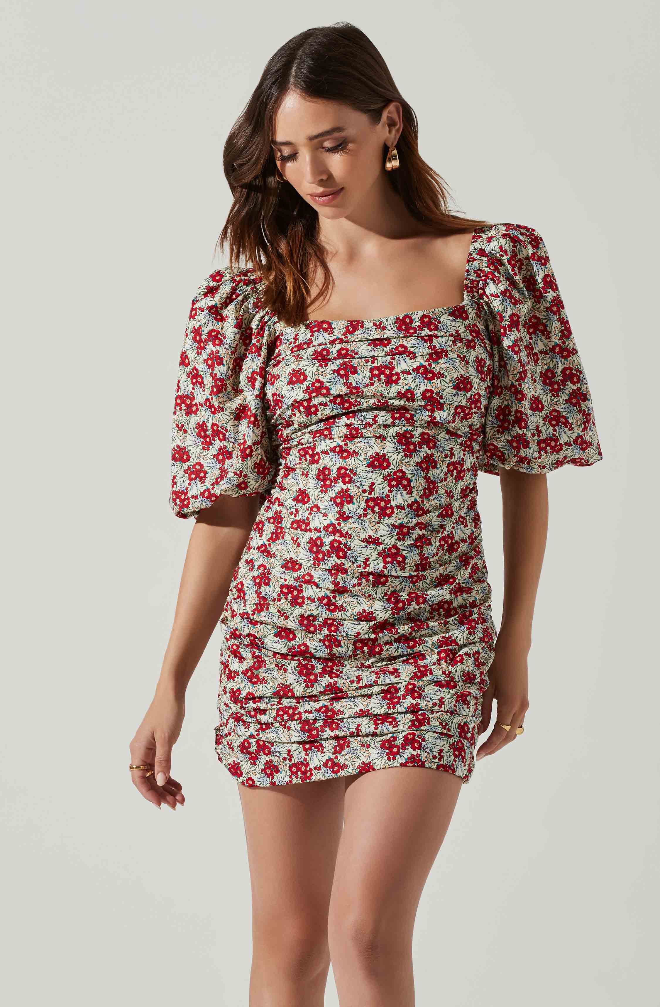 Verina Puff Sleeve Floral Mini Dress-Aljck