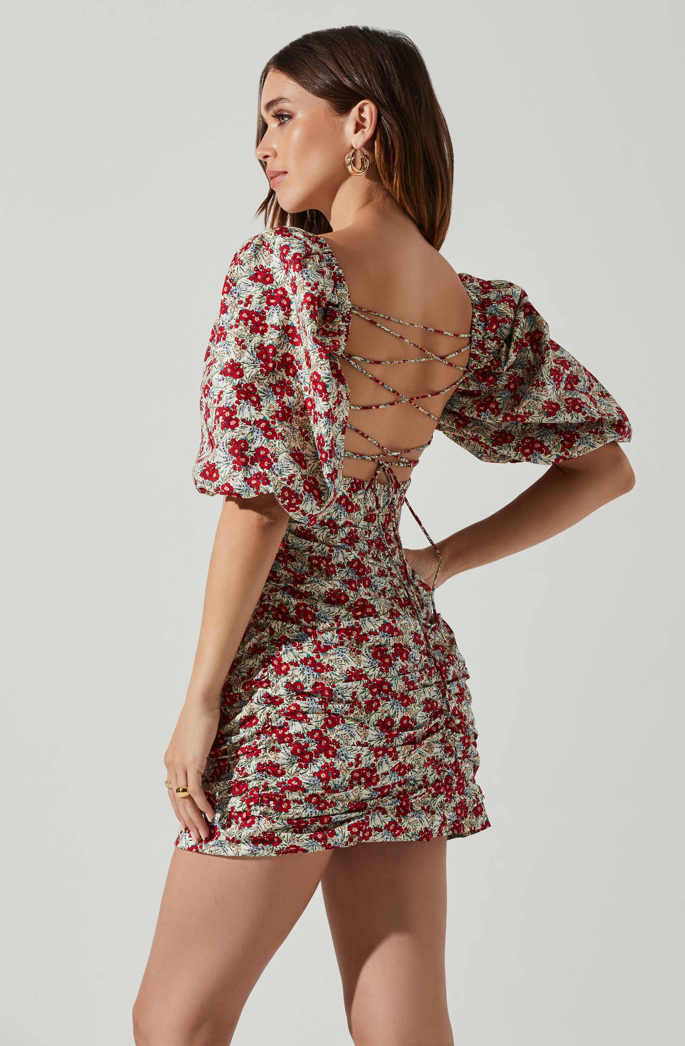 Verina Puff Sleeve Floral Mini Dress-Aljck