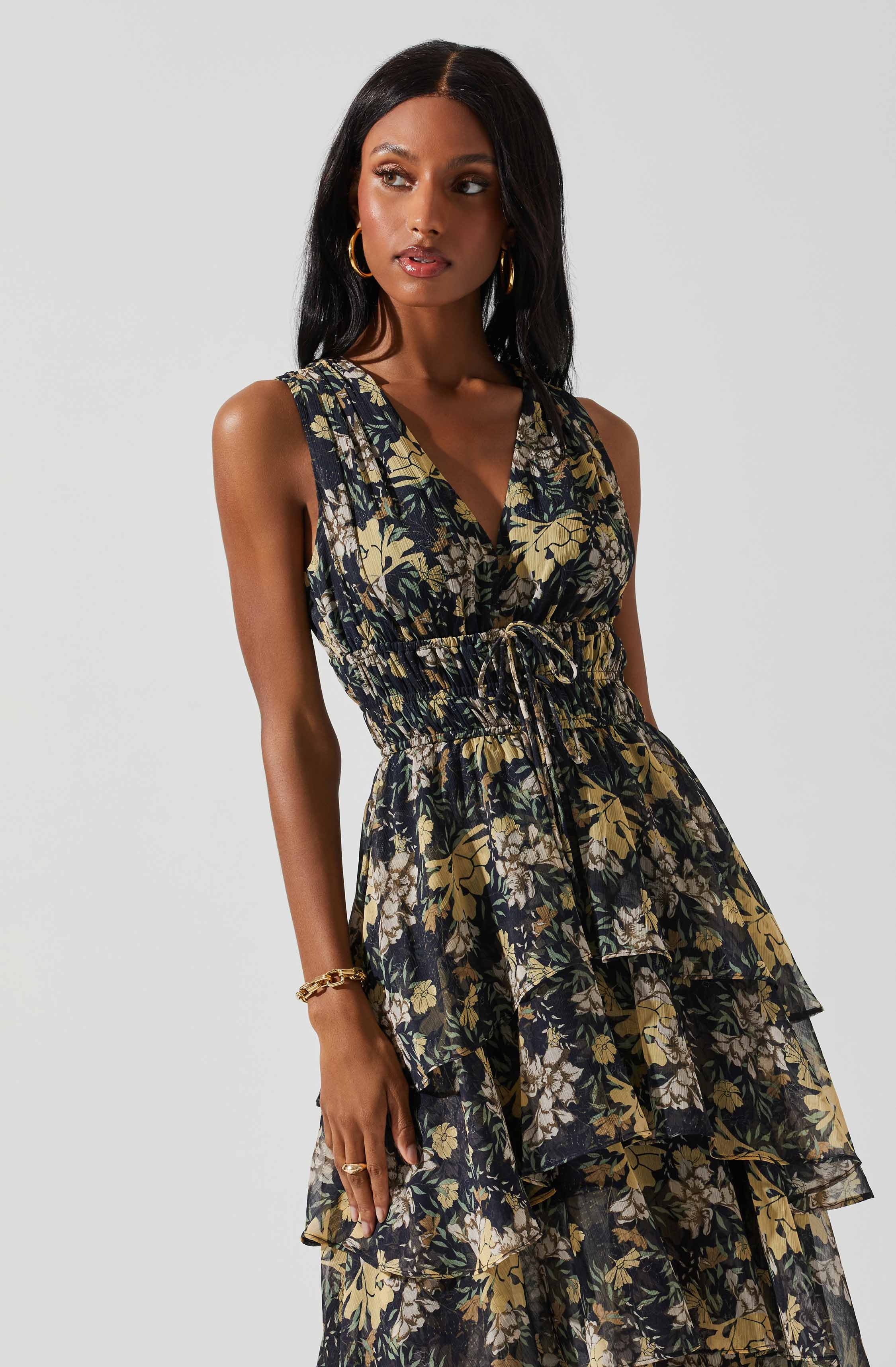 Kali Sleeveless Smocked Waist Floral Maxi Dress-Aljck