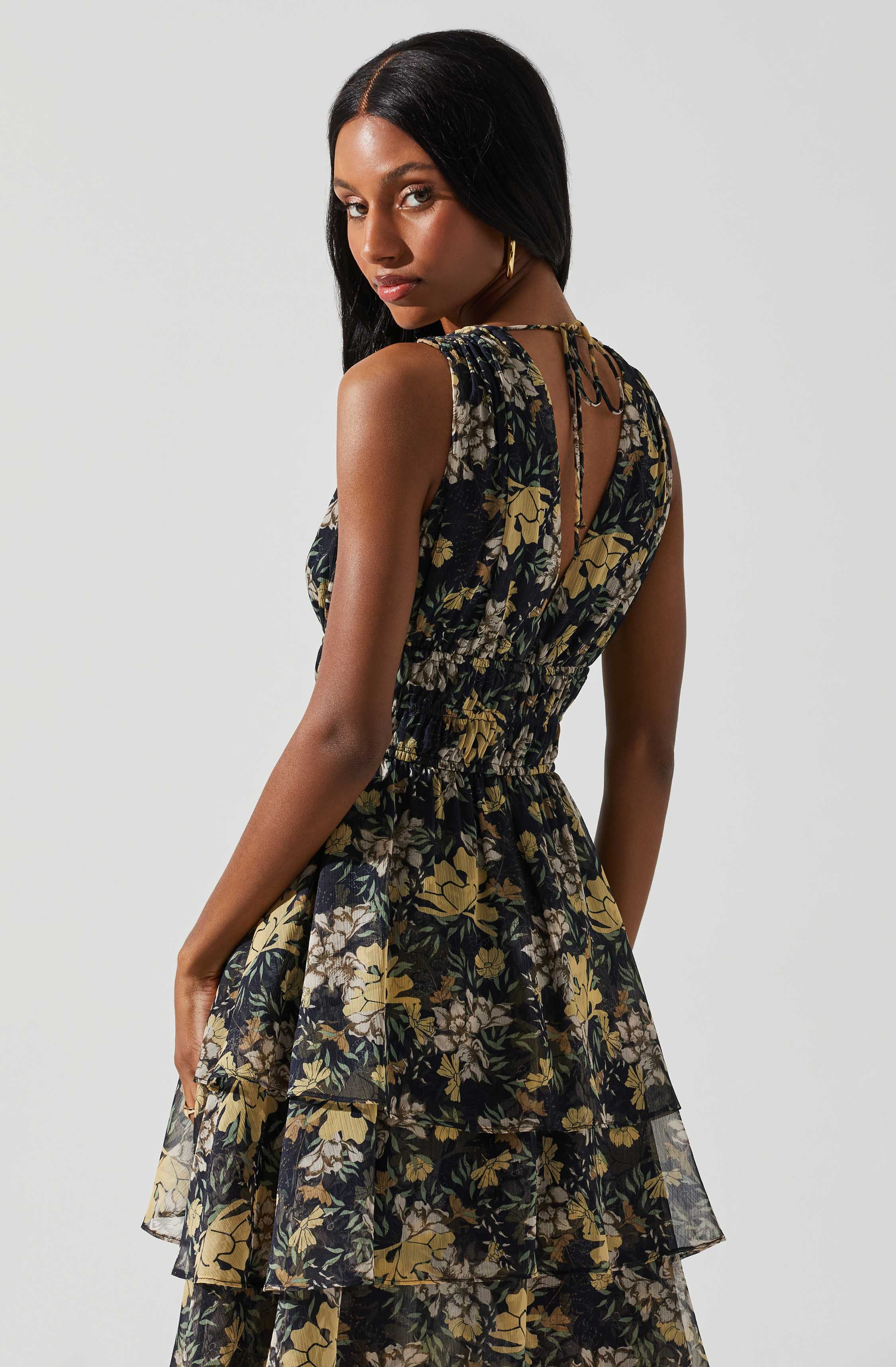 Kali Sleeveless Smocked Waist Floral Maxi Dress-Aljck