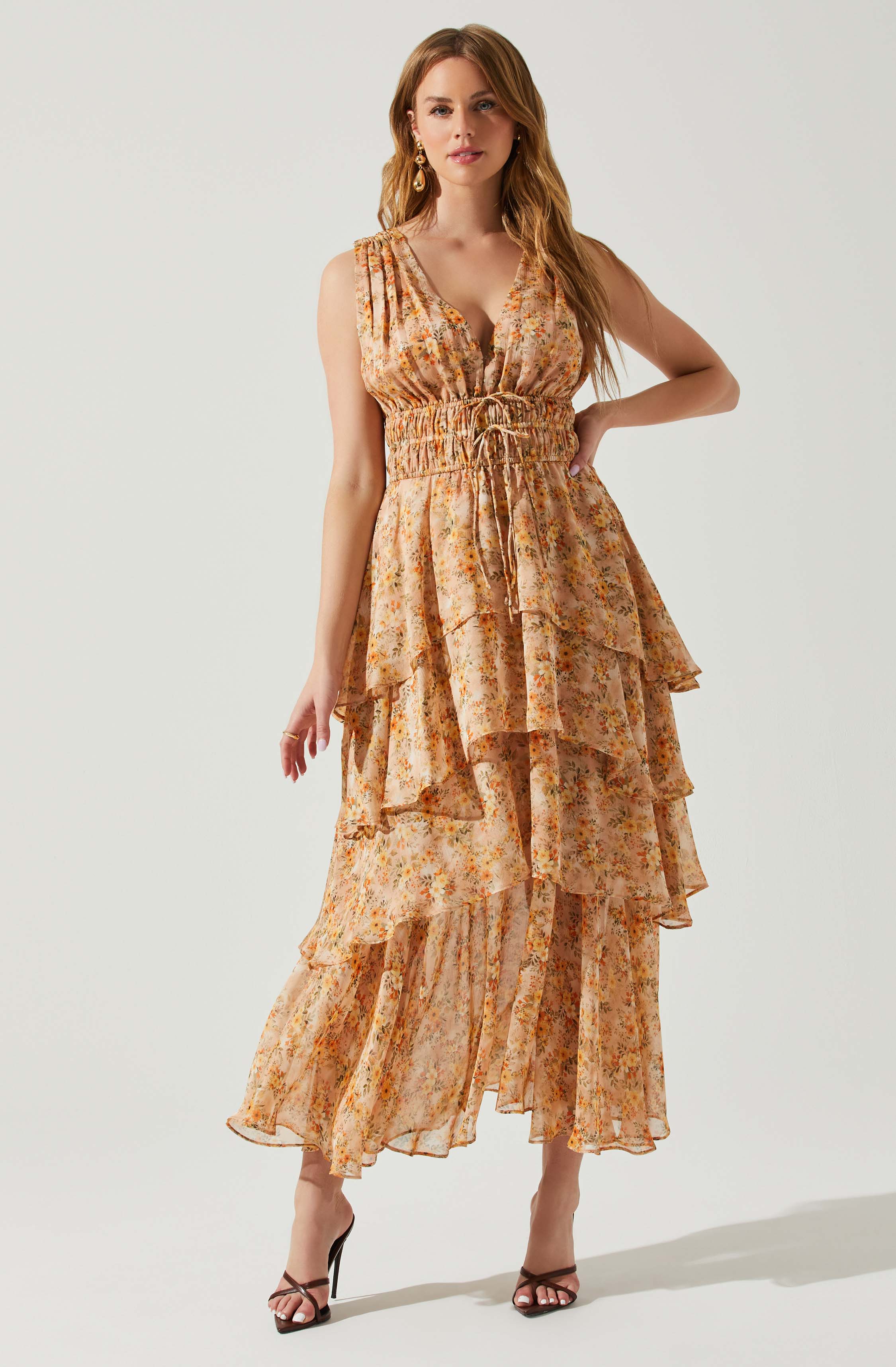 Kali Sleeveless Smocked Waist Floral Maxi Dress-Aljck