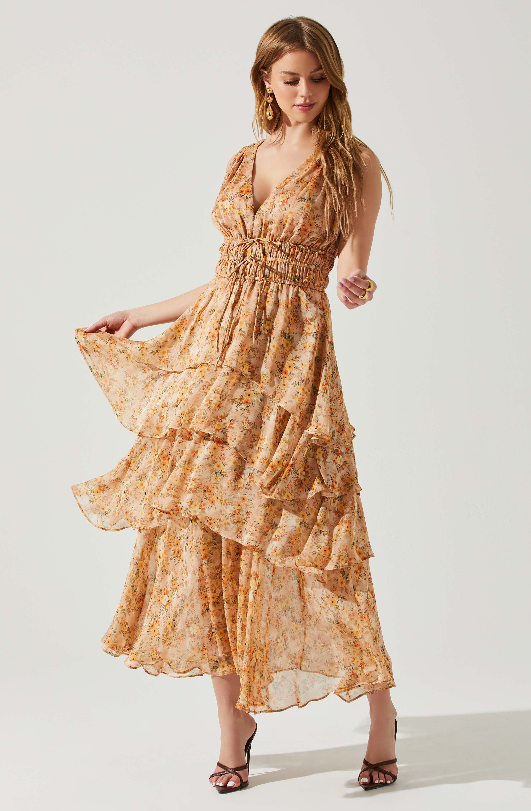 Kali Sleeveless Smocked Waist Floral Maxi Dress-Aljck