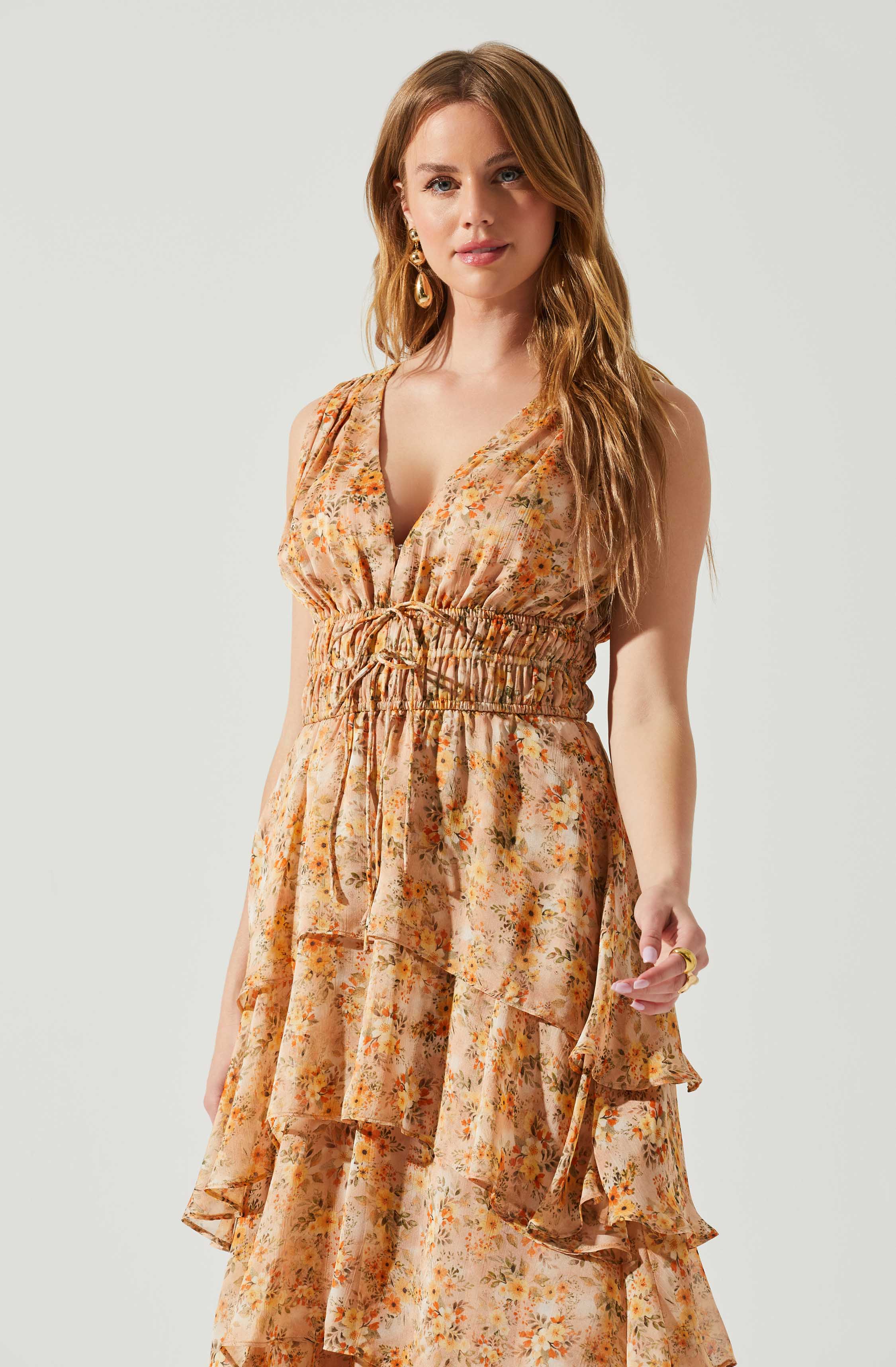 Kali Sleeveless Smocked Waist Floral Maxi Dress-Aljck