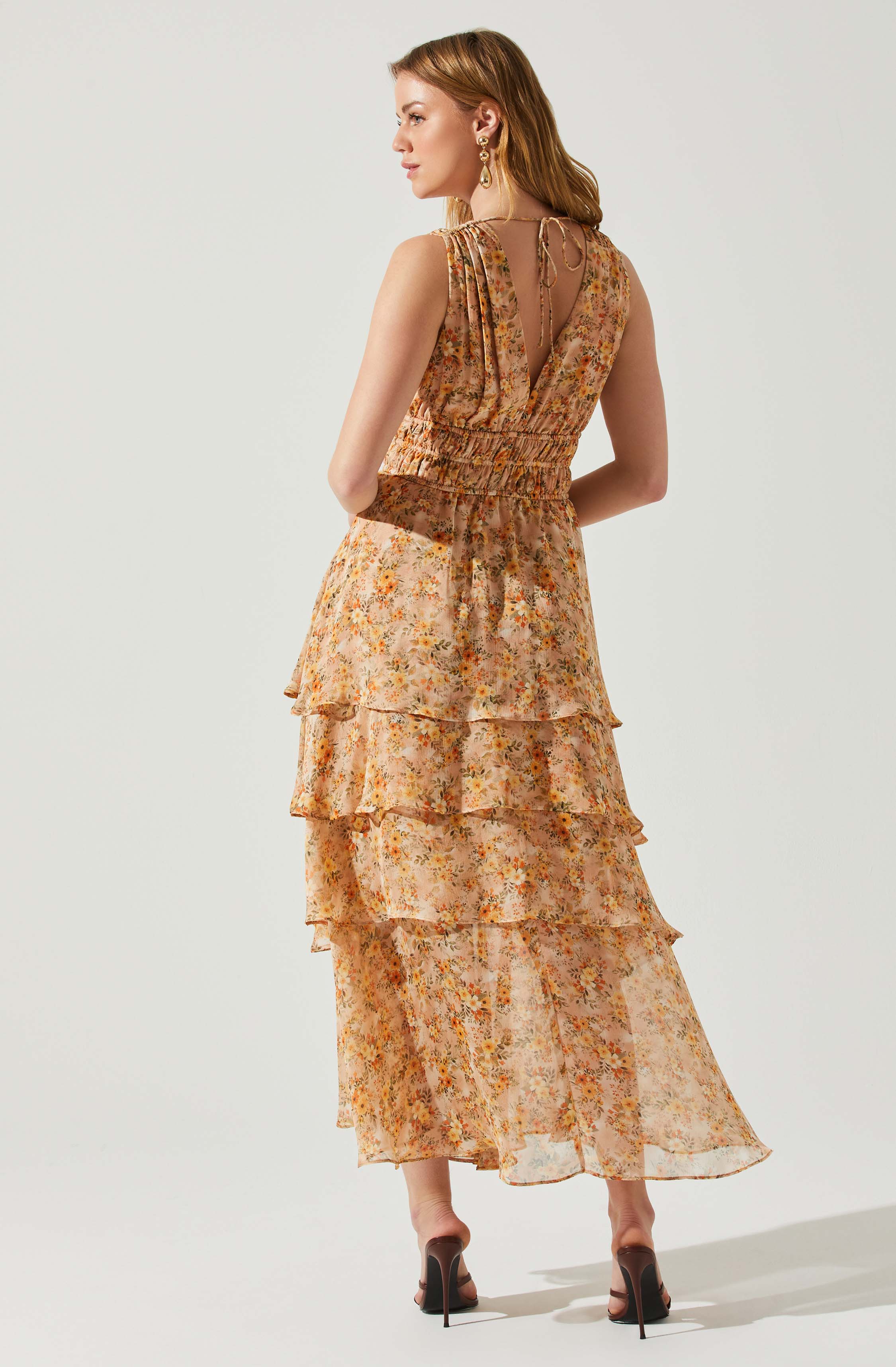 Kali Sleeveless Smocked Waist Floral Maxi Dress-Aljck