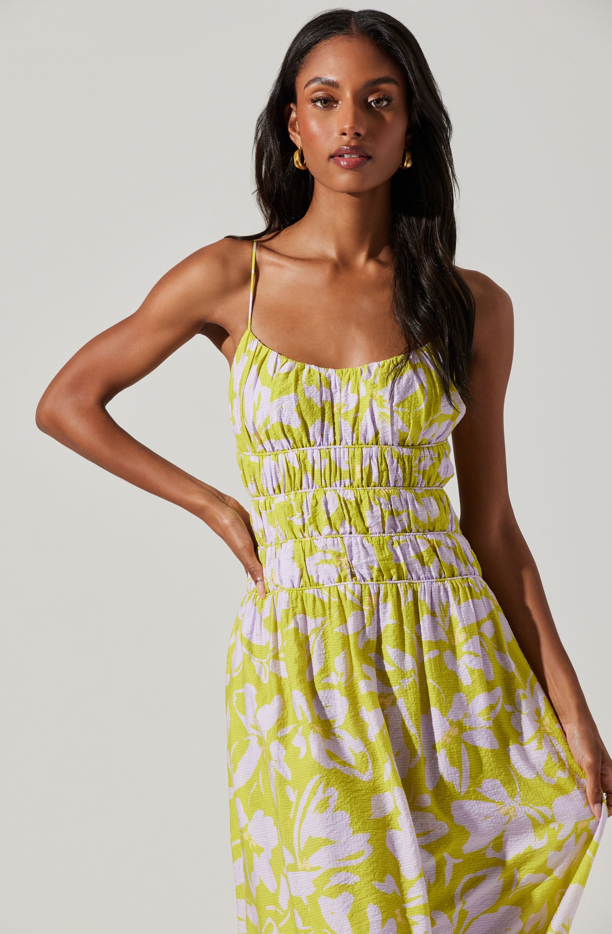 Andrina Floral Smocked Midi Dress-Aljck