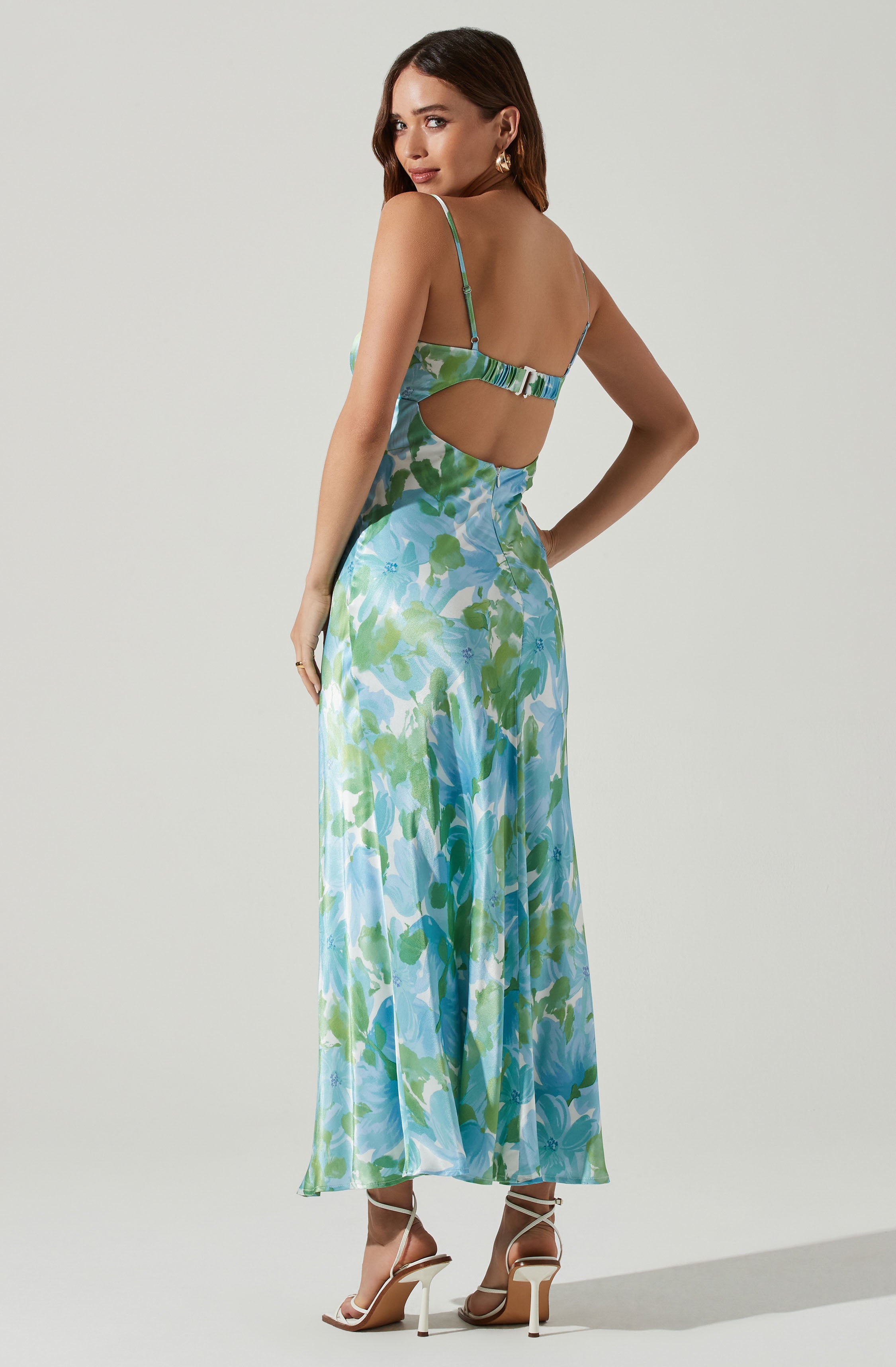 Bellerose Satin Floral Cutout Midi Dress-Aljck