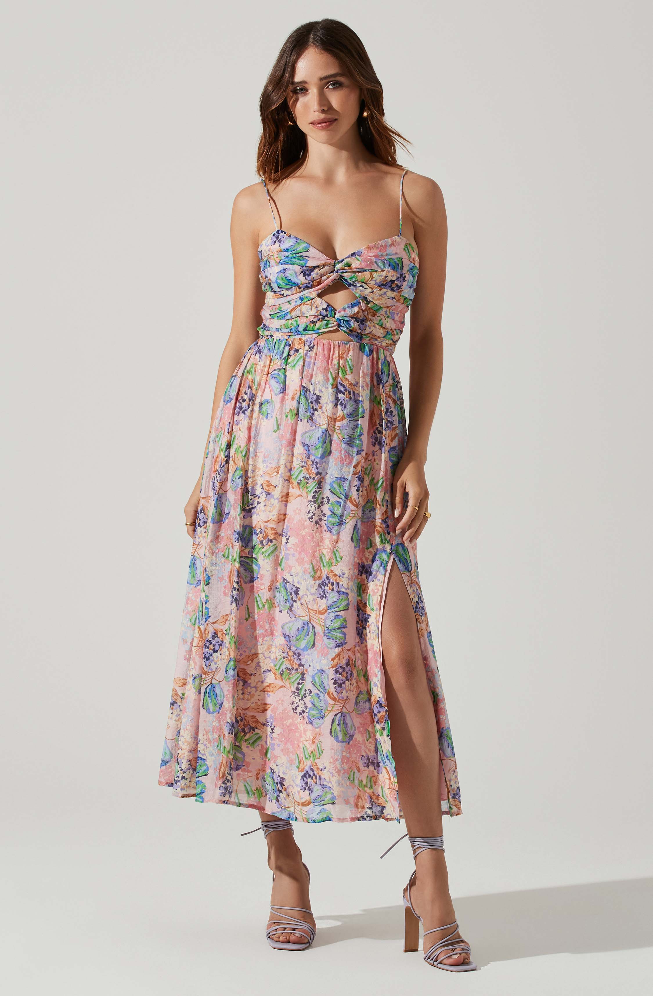 Emine Floral Bust Cutout Midi Dress-Aljck
