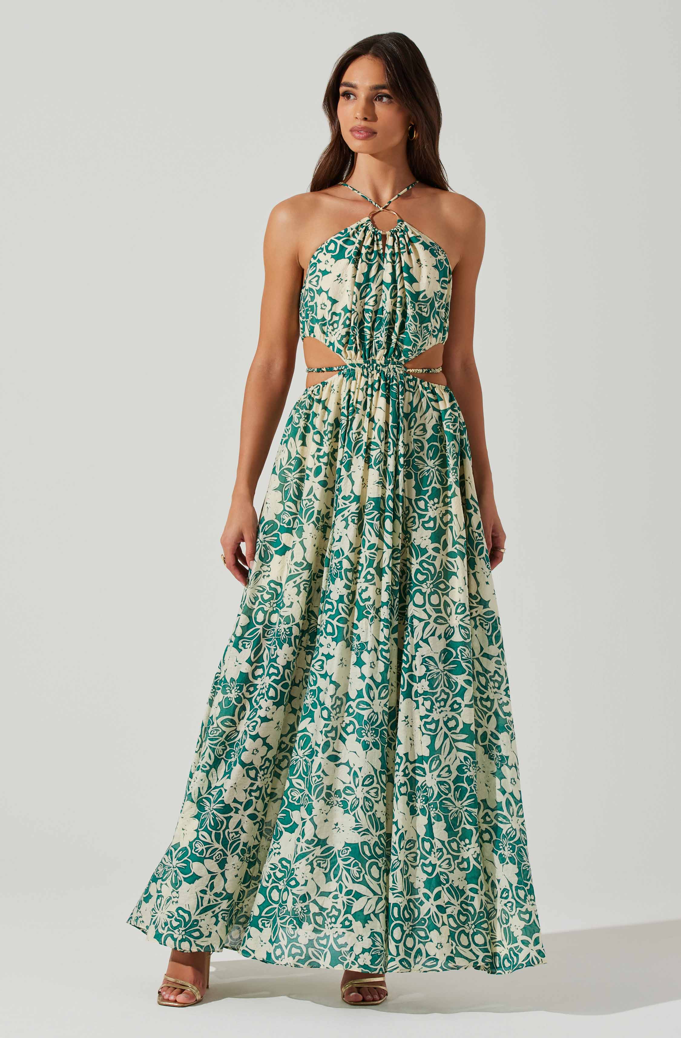 Sivana Halter Neck Floral Maxi Dress-Aljck