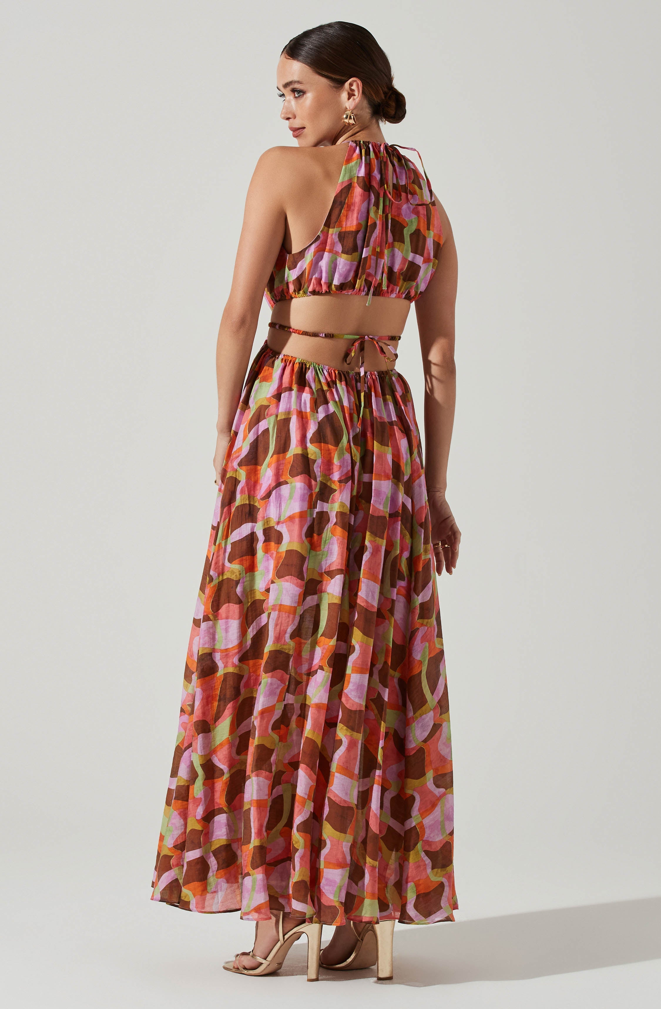 Sivana Halter Neck Geo Print Maxi Dress-Aljck