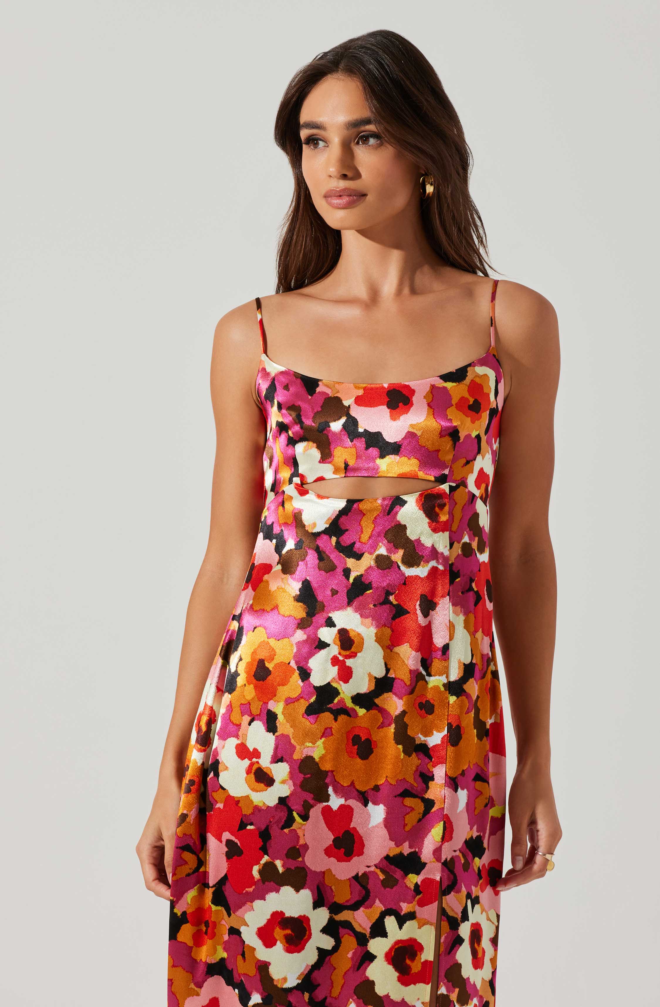 Chelsi Floral Satin Midi Dress-Aljck