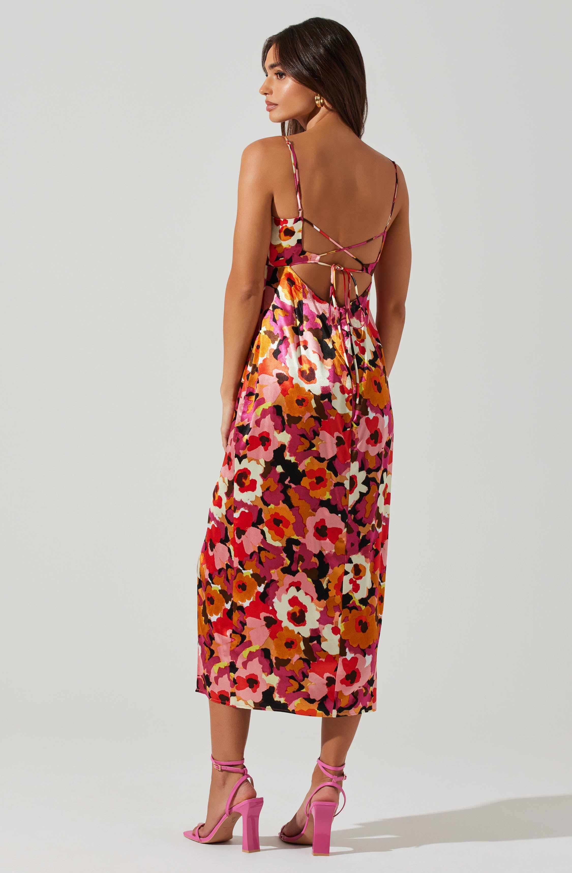 Chelsi Floral Satin Midi Dress-Aljck