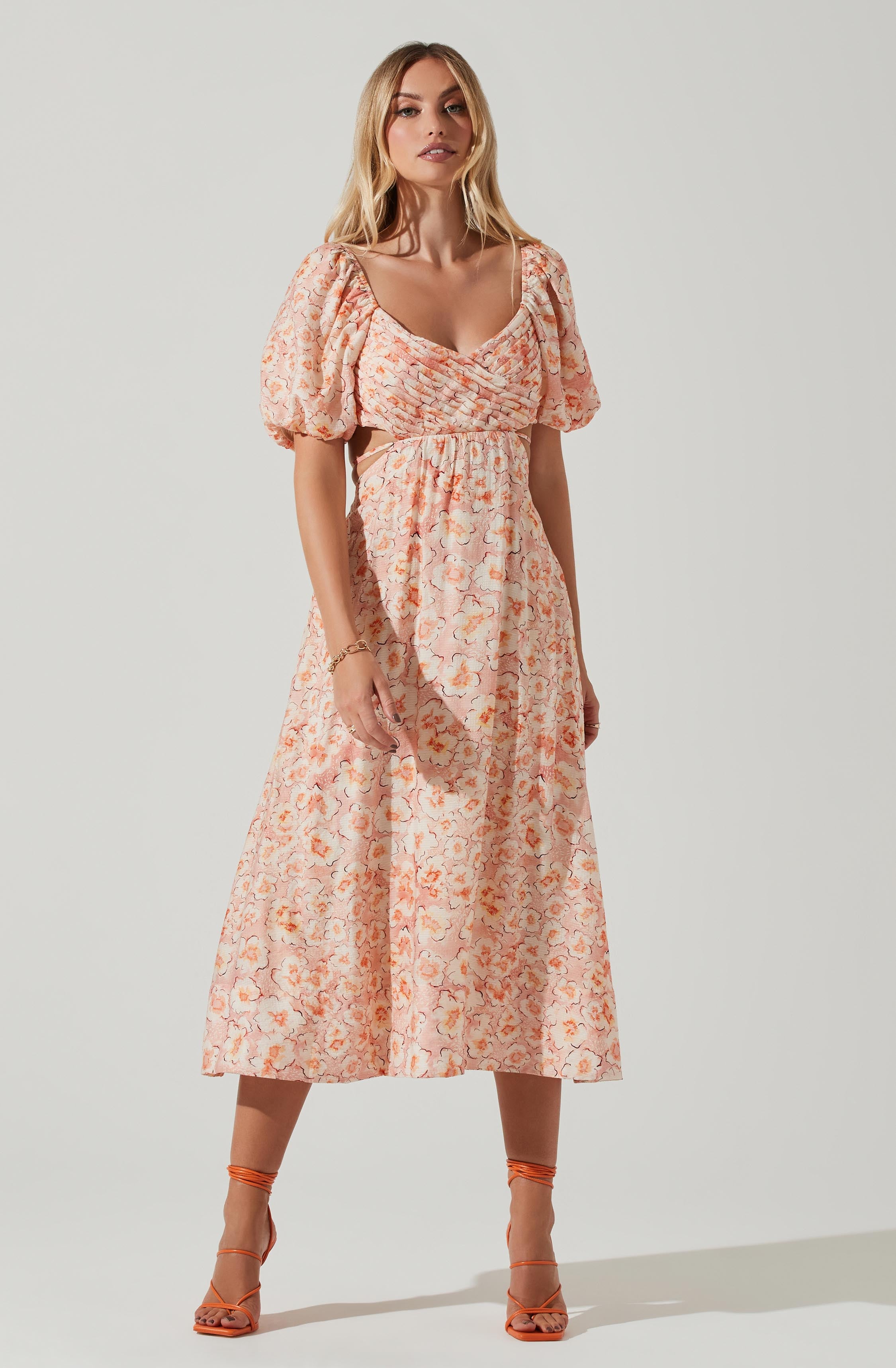 Talina Floral Cutout Midi Dress-Aljck