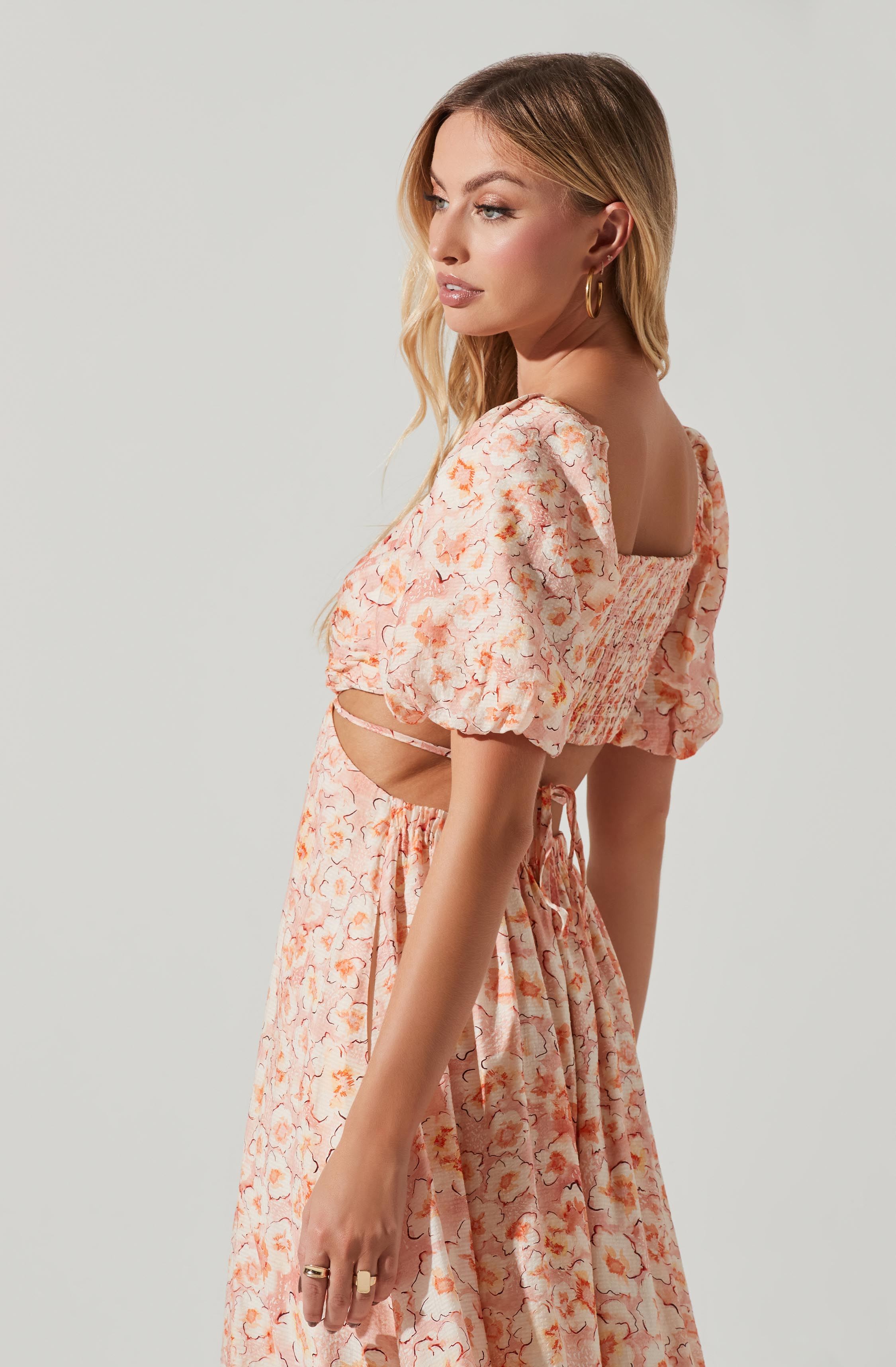 Talina Floral Cutout Midi Dress-Aljck
