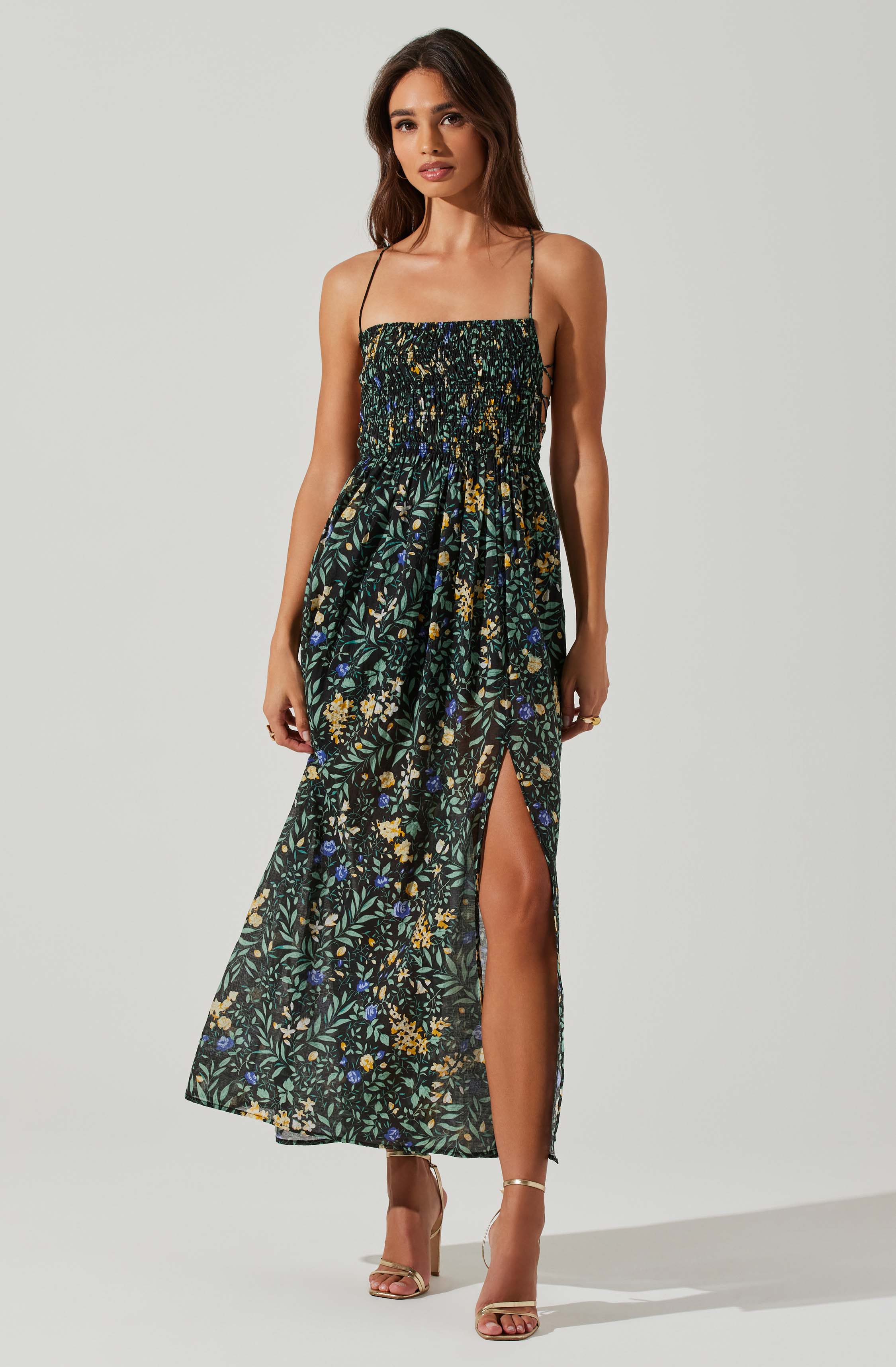 Stasia Floral Smocked Midi Dress-Aljck