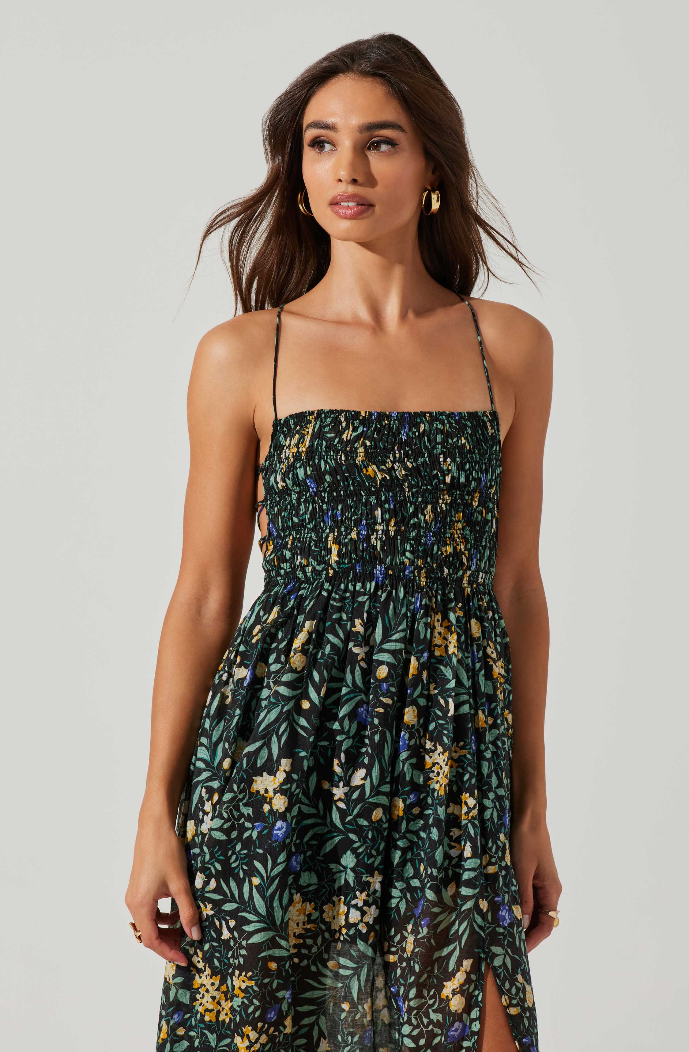 Stasia Floral Smocked Midi Dress-Aljck