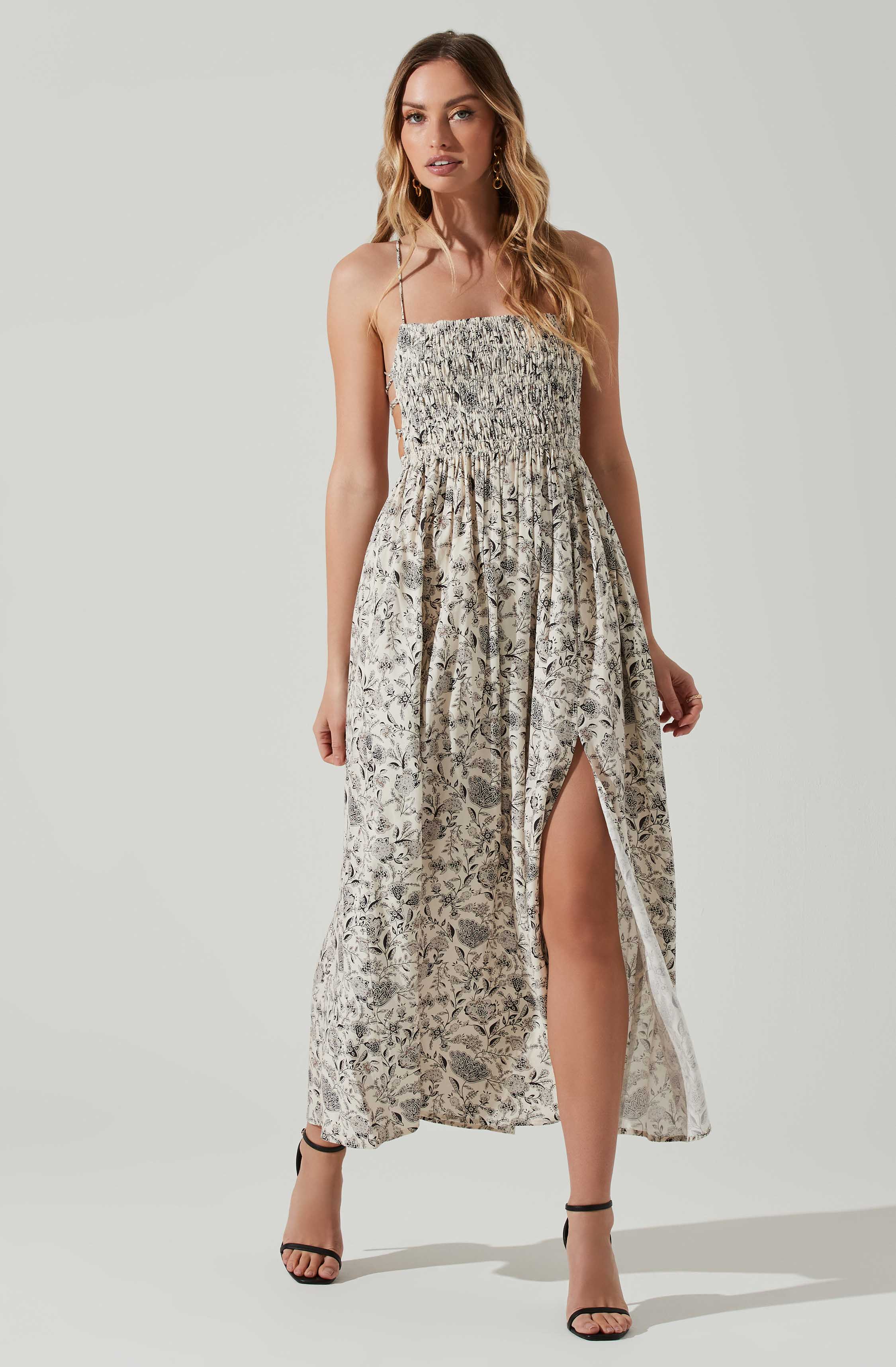 Stasia Floral Smocked Midi Dress-Aljck