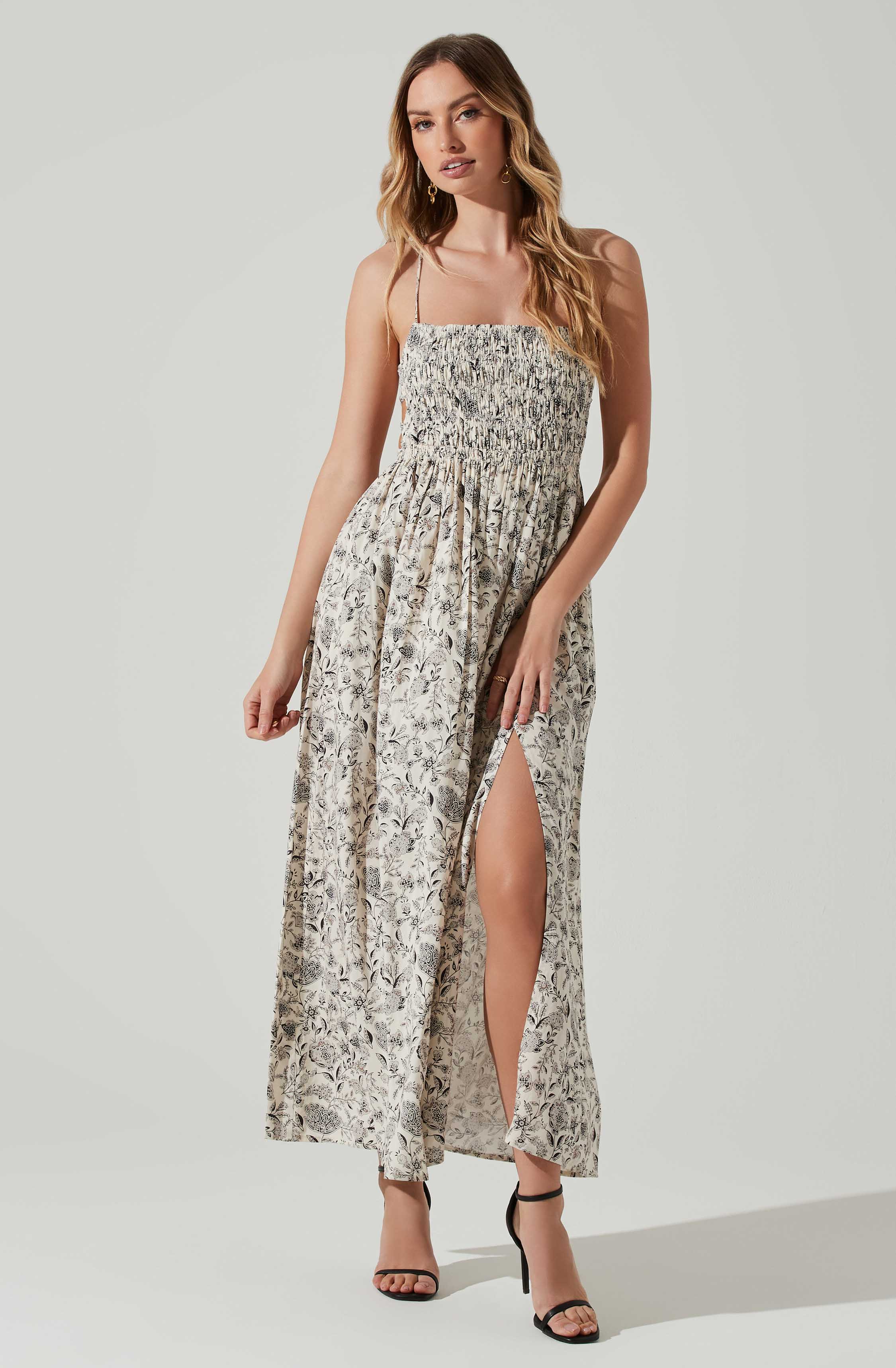 Stasia Floral Smocked Midi Dress-Aljck