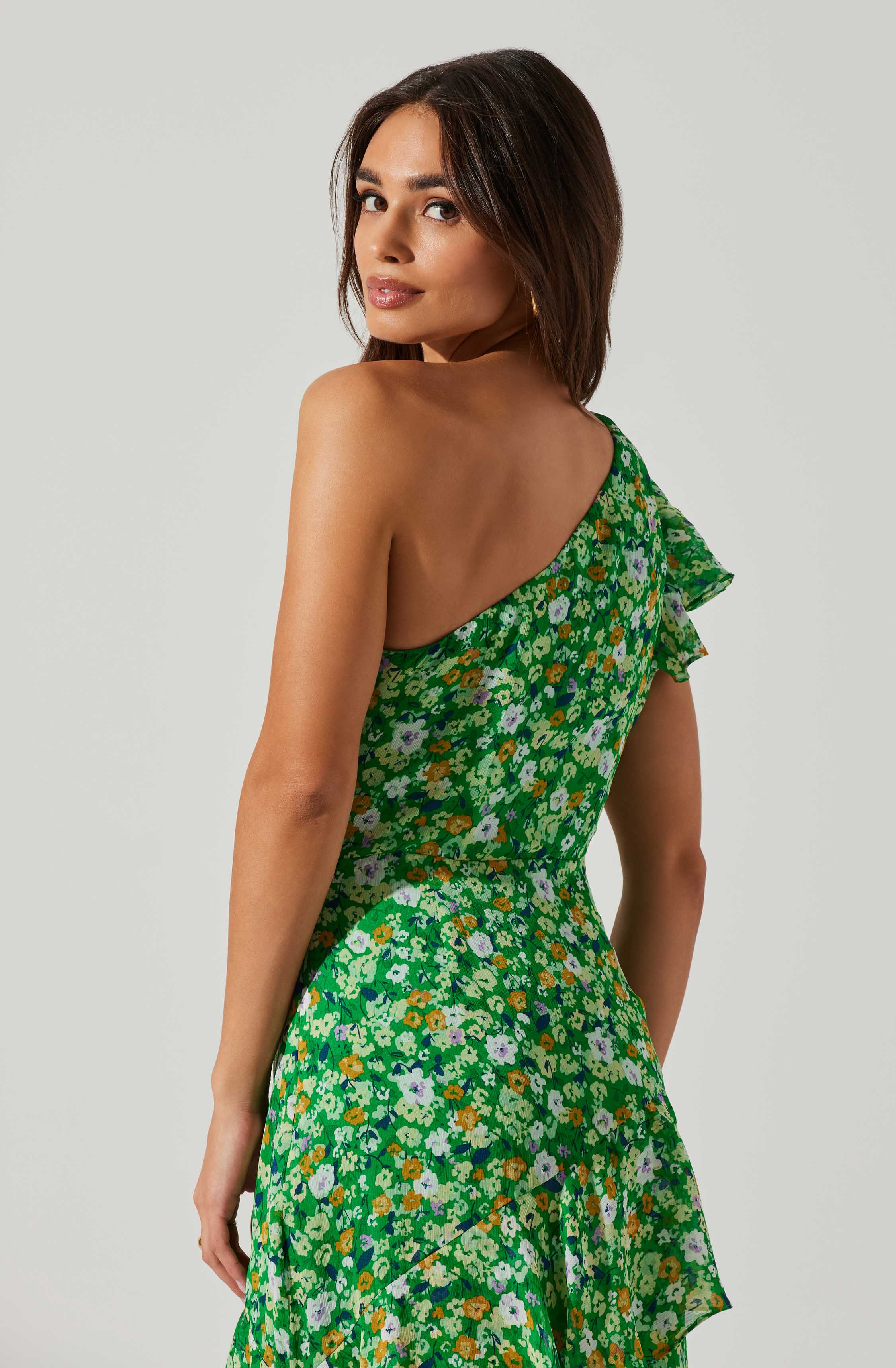 Victoriana One Shoulder Floral Midi Dress-Aljck