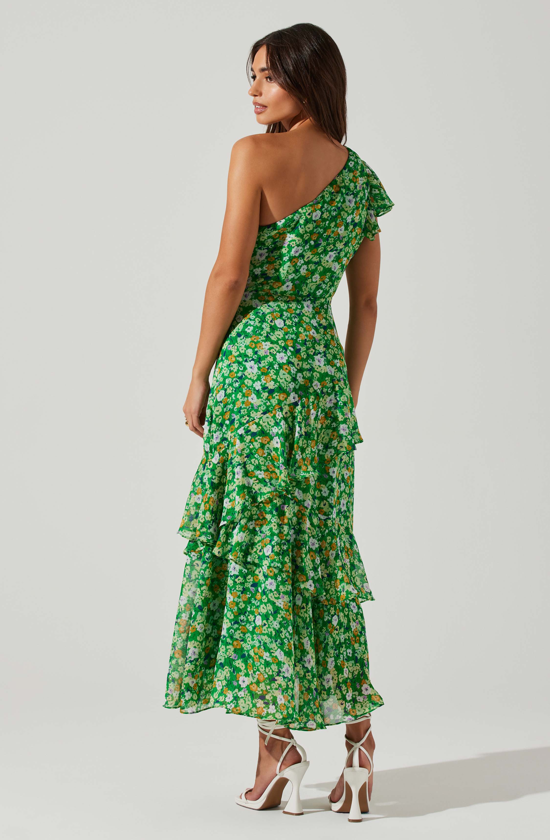 Victoriana One Shoulder Floral Midi Dress-Aljck