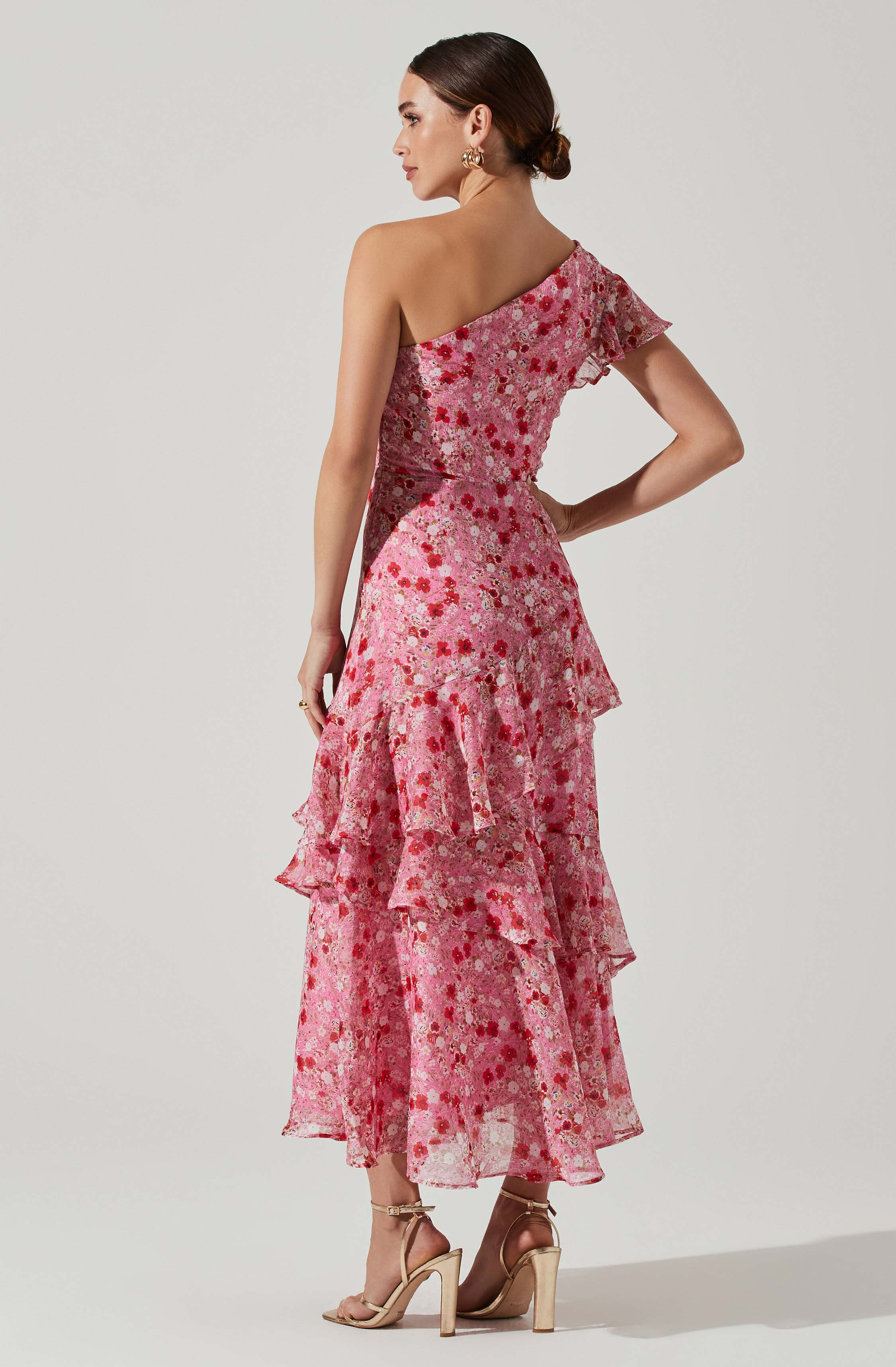 Victoriana One Shoulder Floral Midi Dress-Aljck