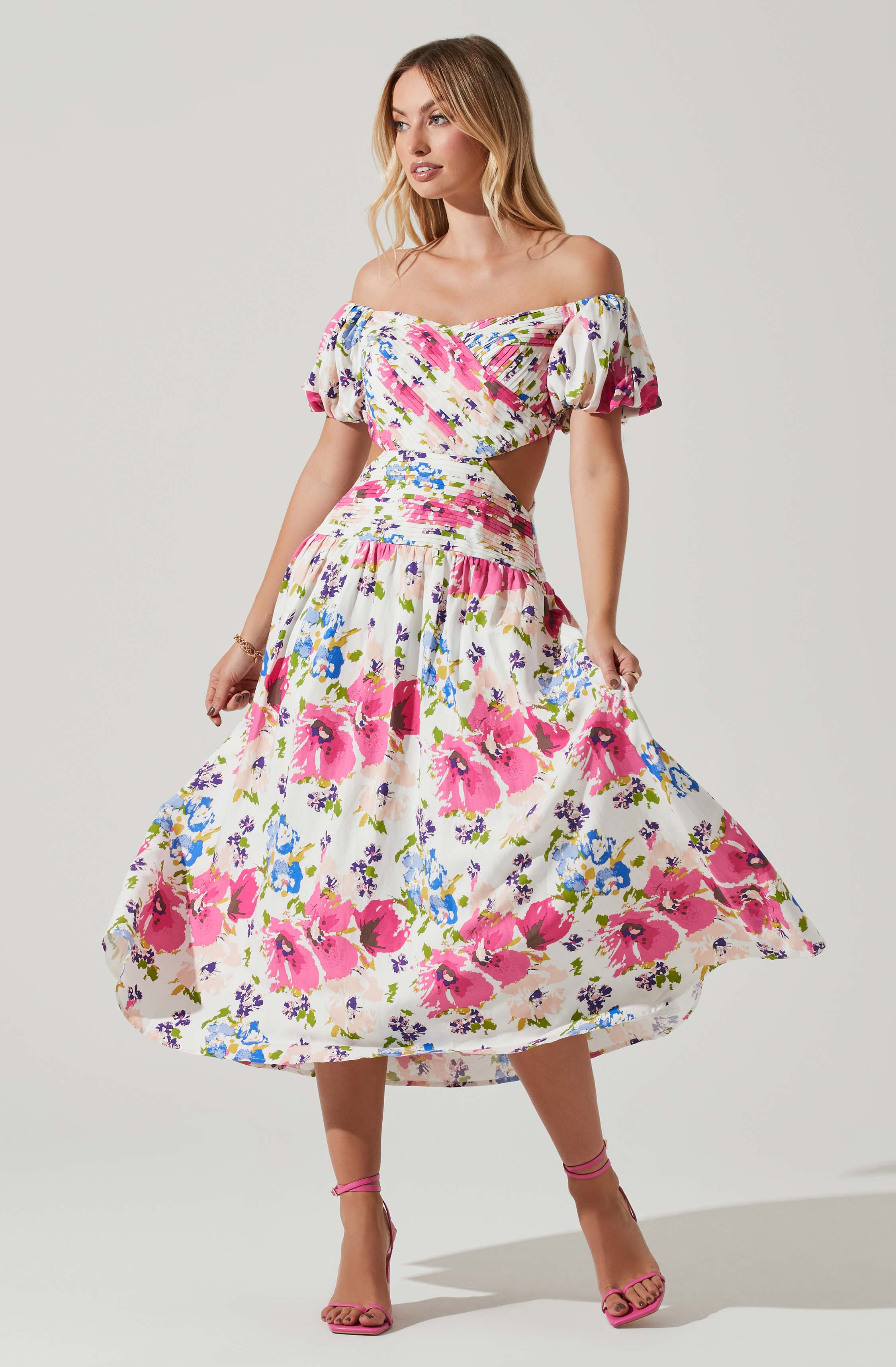 Liliosa Floral Off Shoulder Midi Dress-Aljck