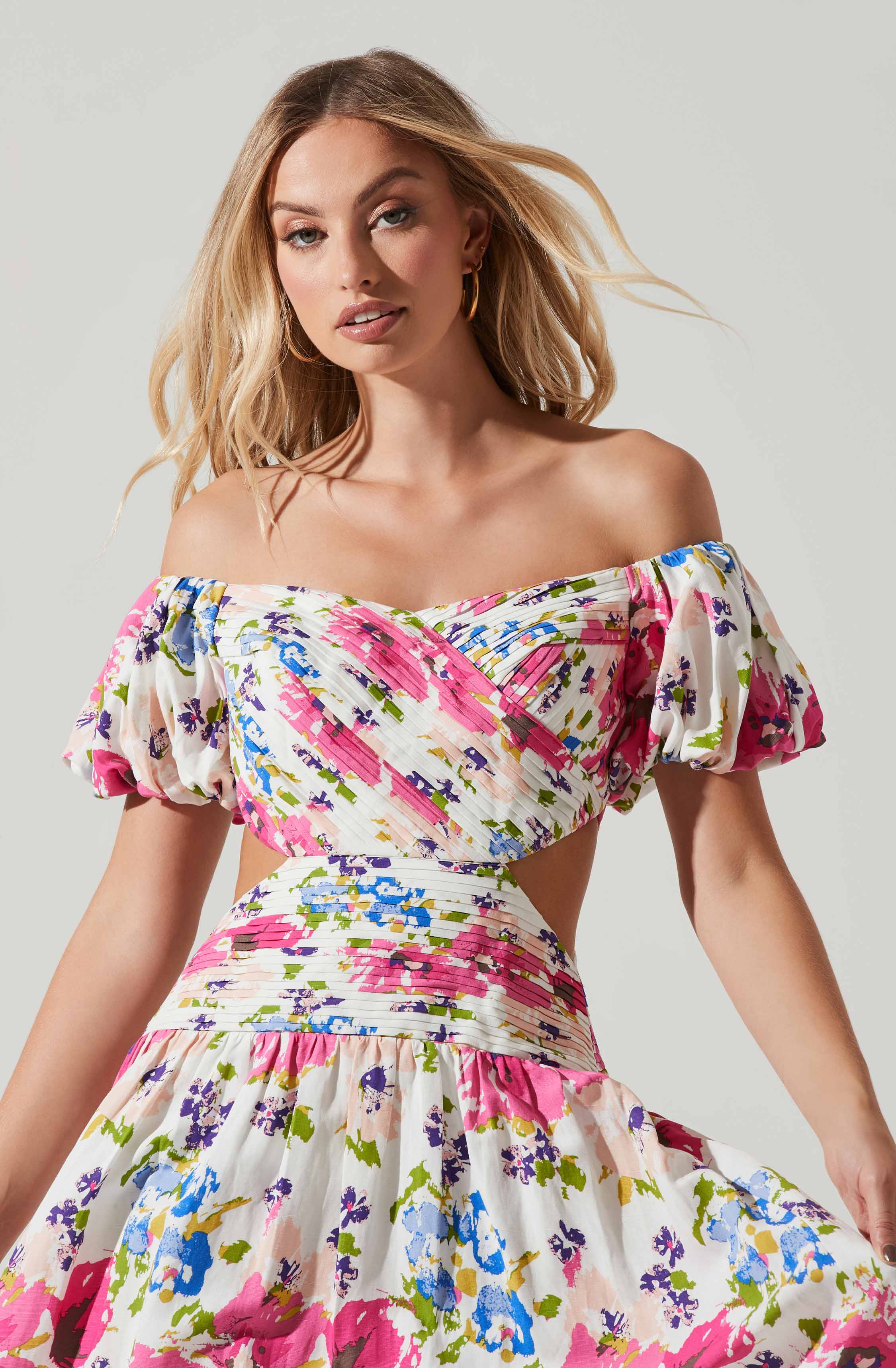 Liliosa Floral Off Shoulder Midi Dress-Aljck