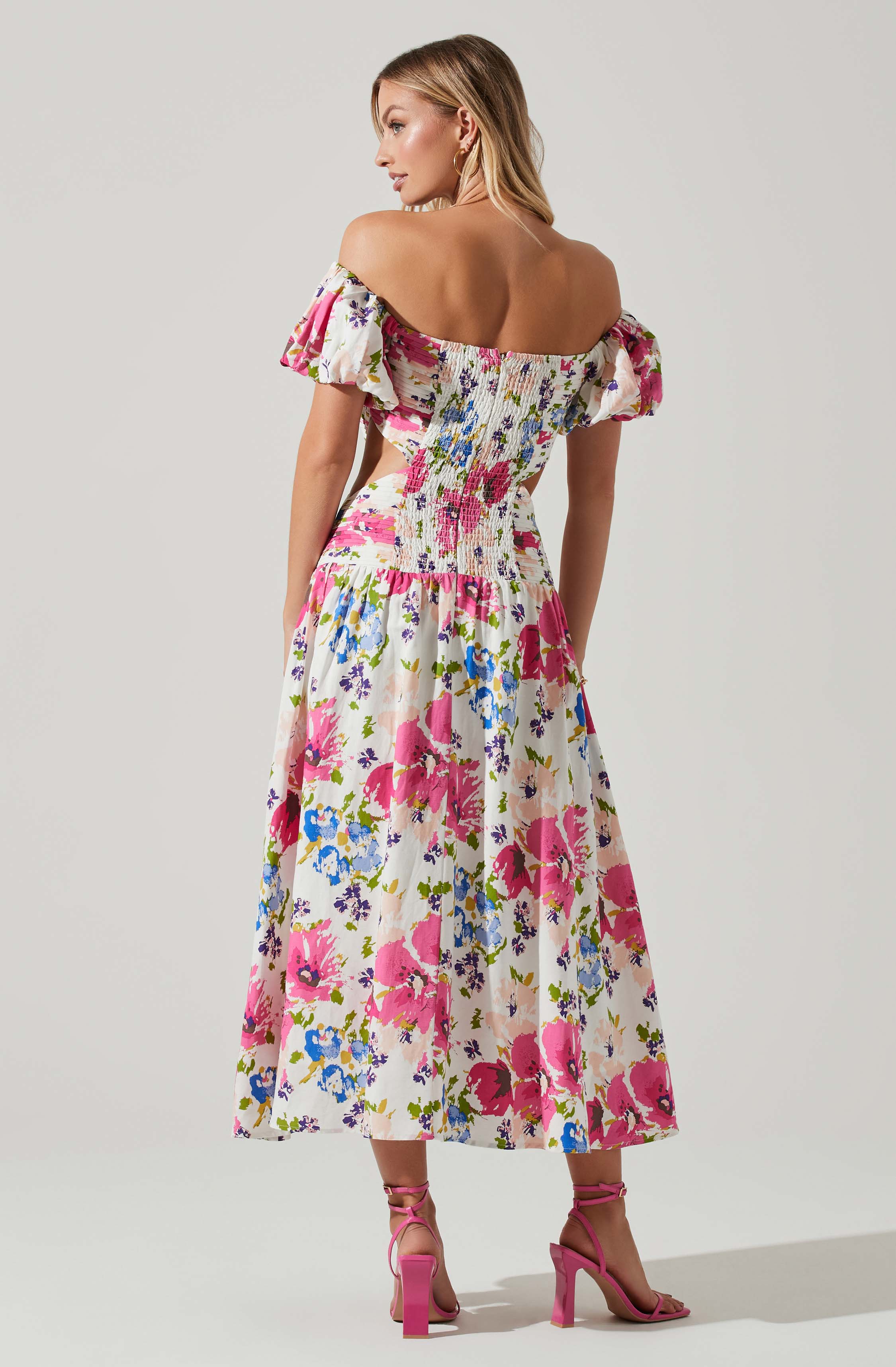 Liliosa Floral Off Shoulder Midi Dress-Aljck