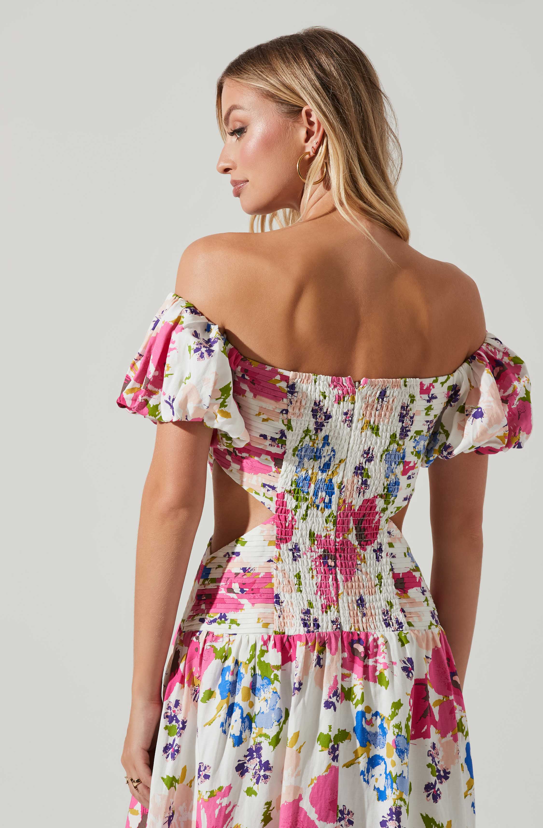 Liliosa Floral Off Shoulder Midi Dress-Aljck
