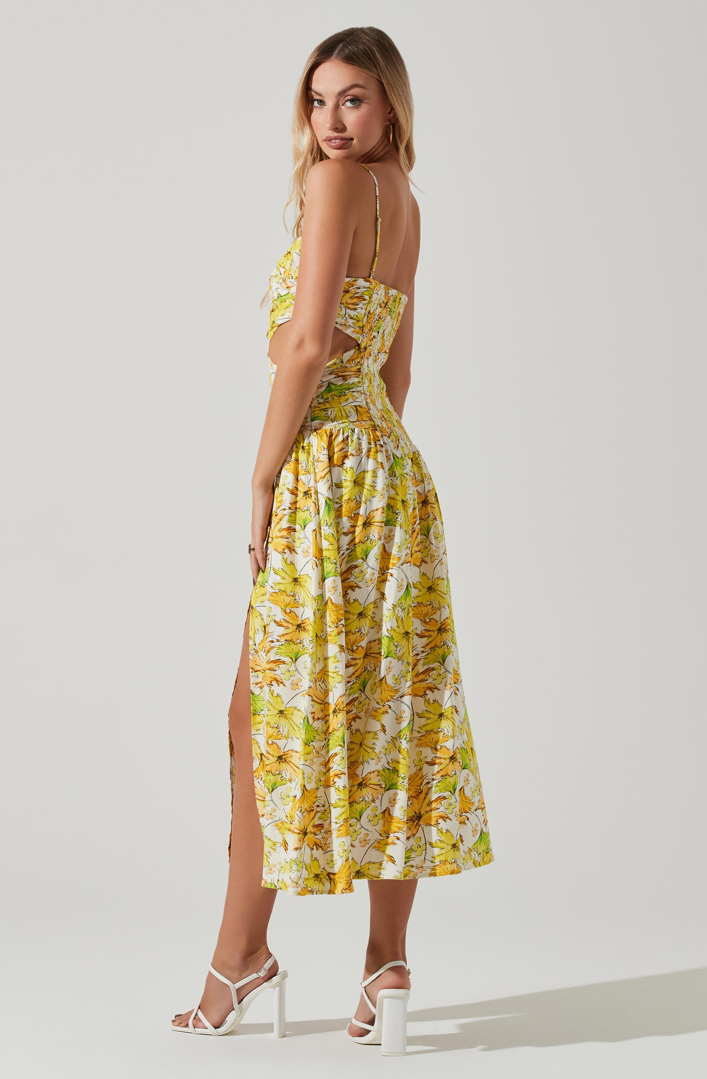 Kalina Floral Pleated Bust Midi Dress-Aljck