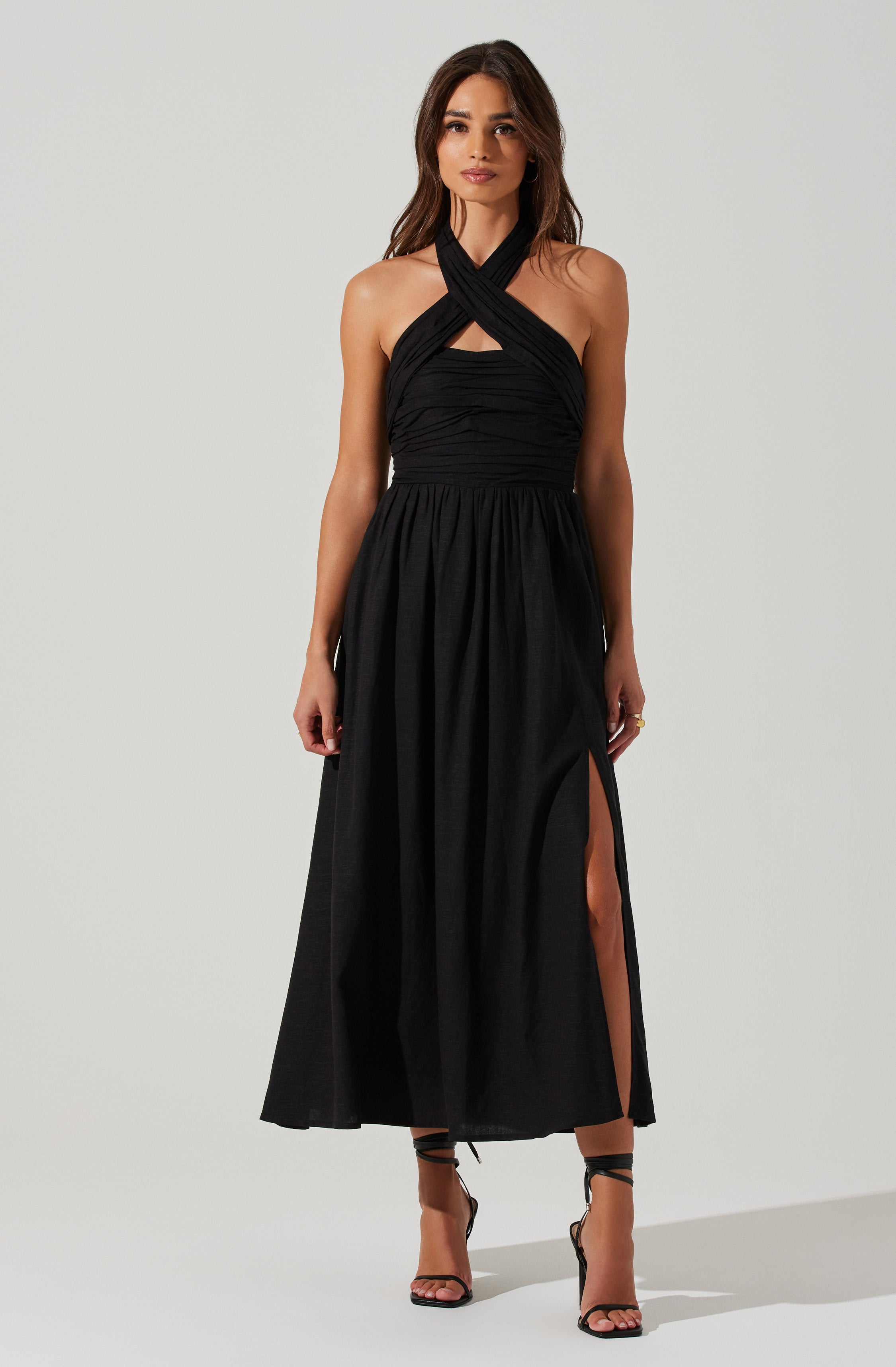 Zaria Pleated Halter Midi Dress-Aljck