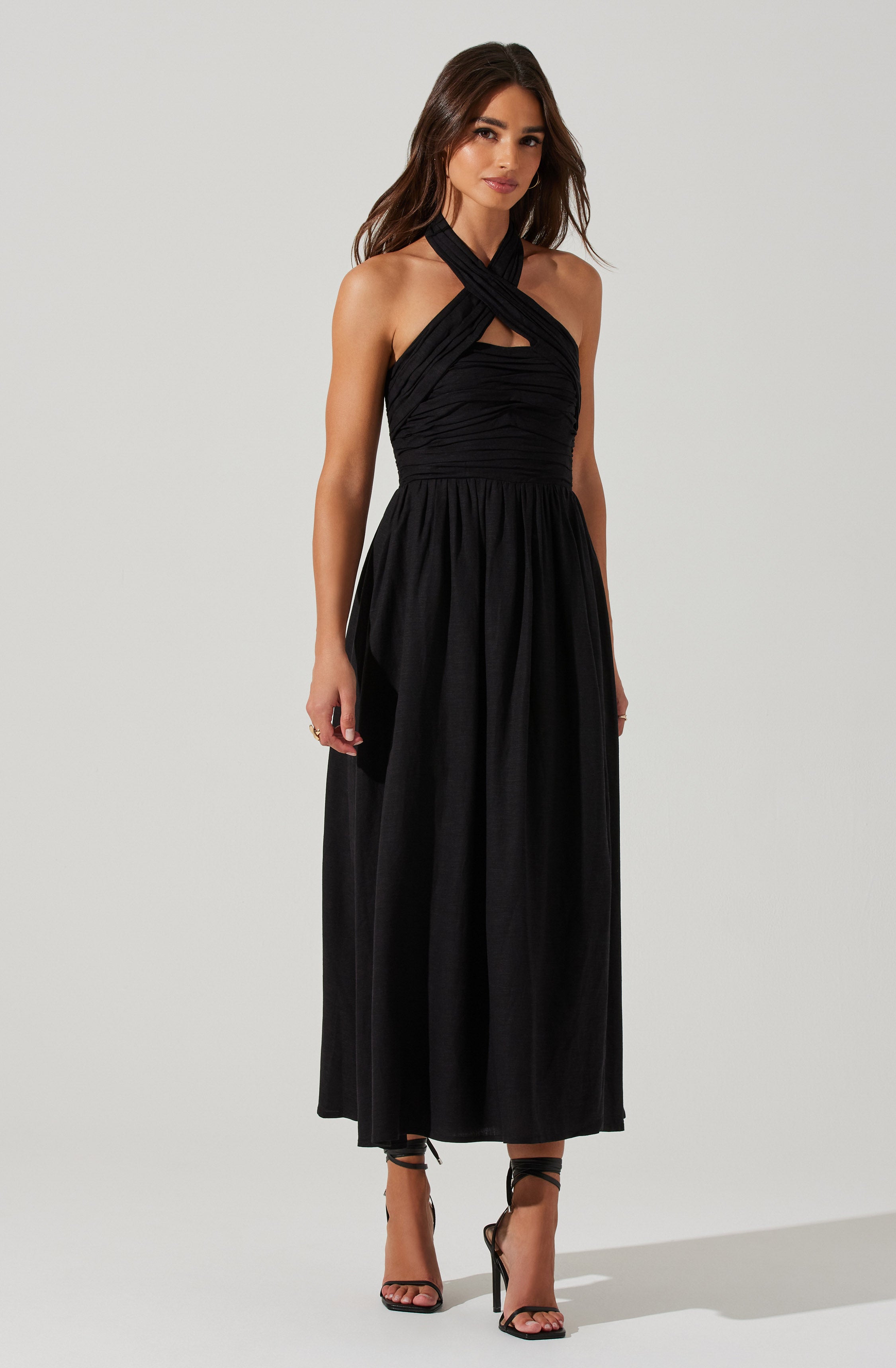 Zaria Pleated Halter Midi Dress-Aljck