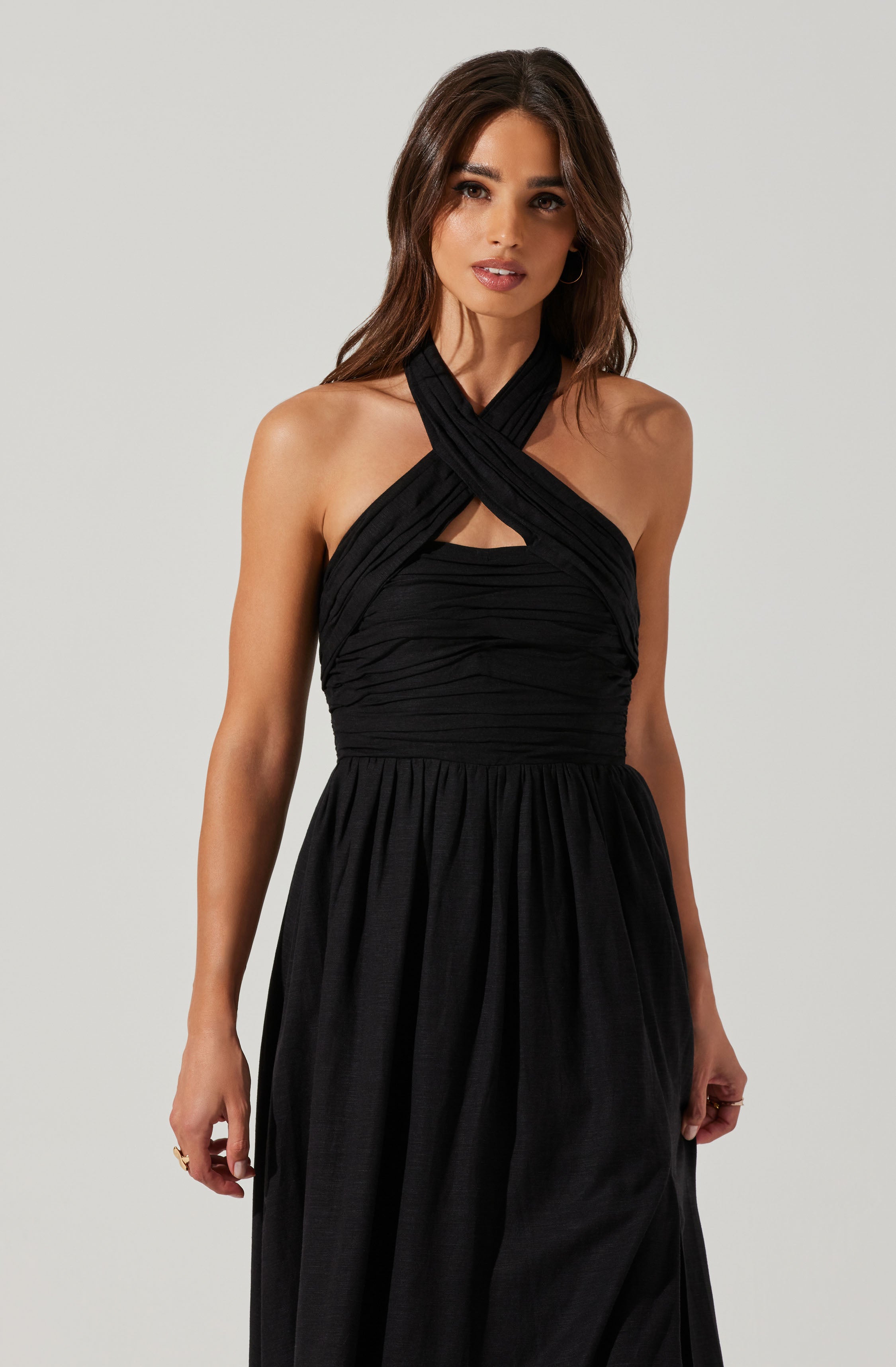 Zaria Pleated Halter Midi Dress-Aljck