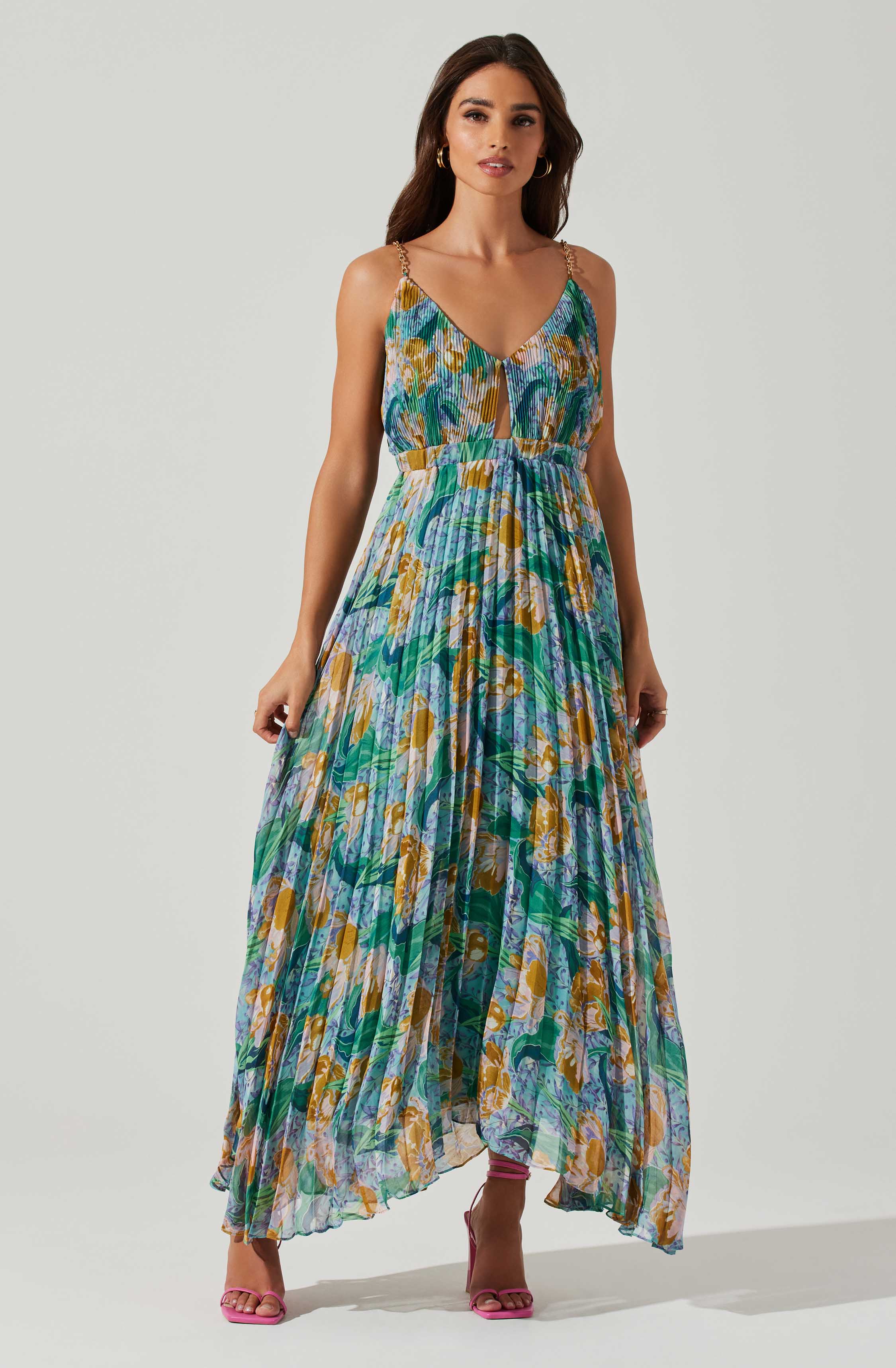 Loralee Pleated Floral Maxi Dress-Aljck