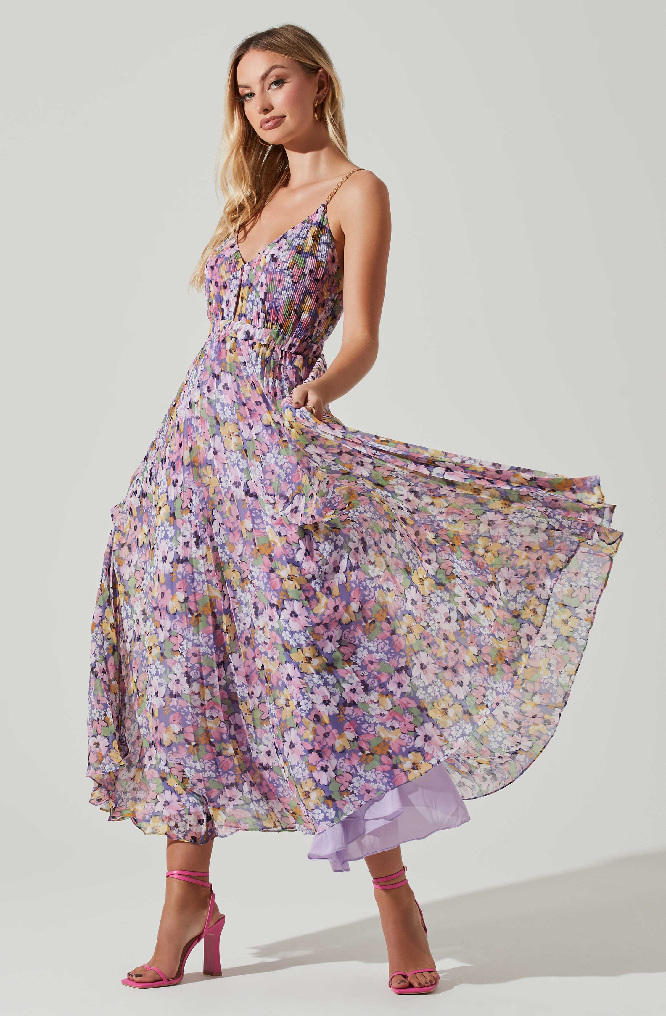 Loralee Pleated Floral Maxi Dress-Aljck