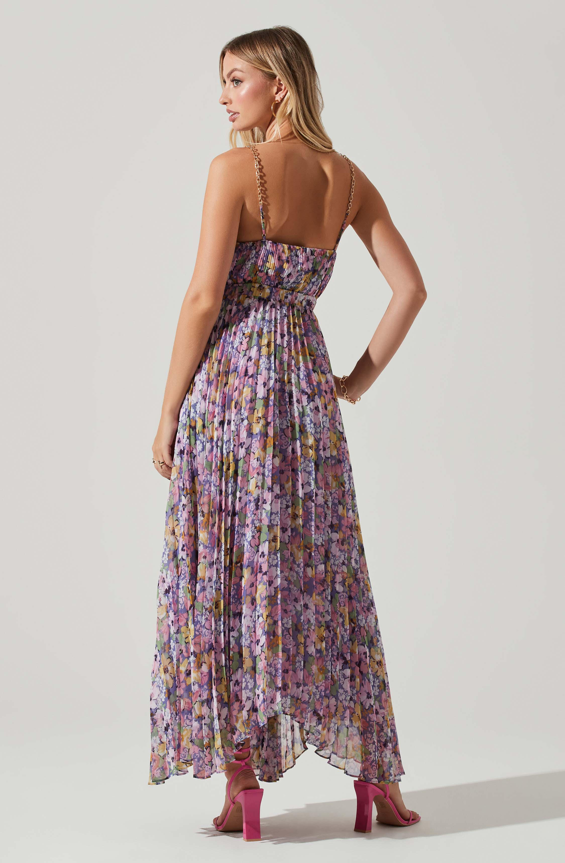 Loralee Pleated Floral Maxi Dress-Aljck