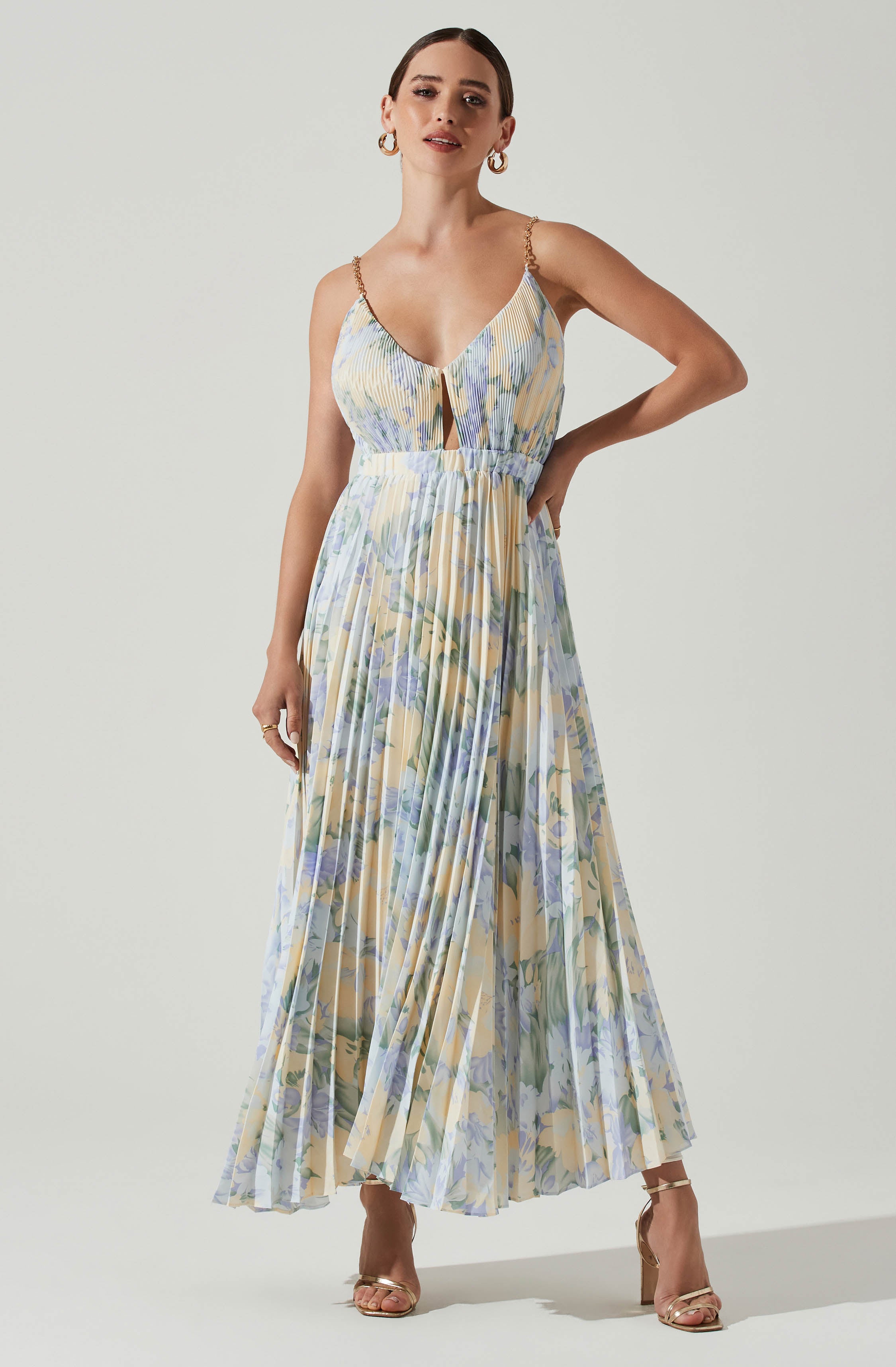 Loralee Pleated Floral Midi Dress-Aljck