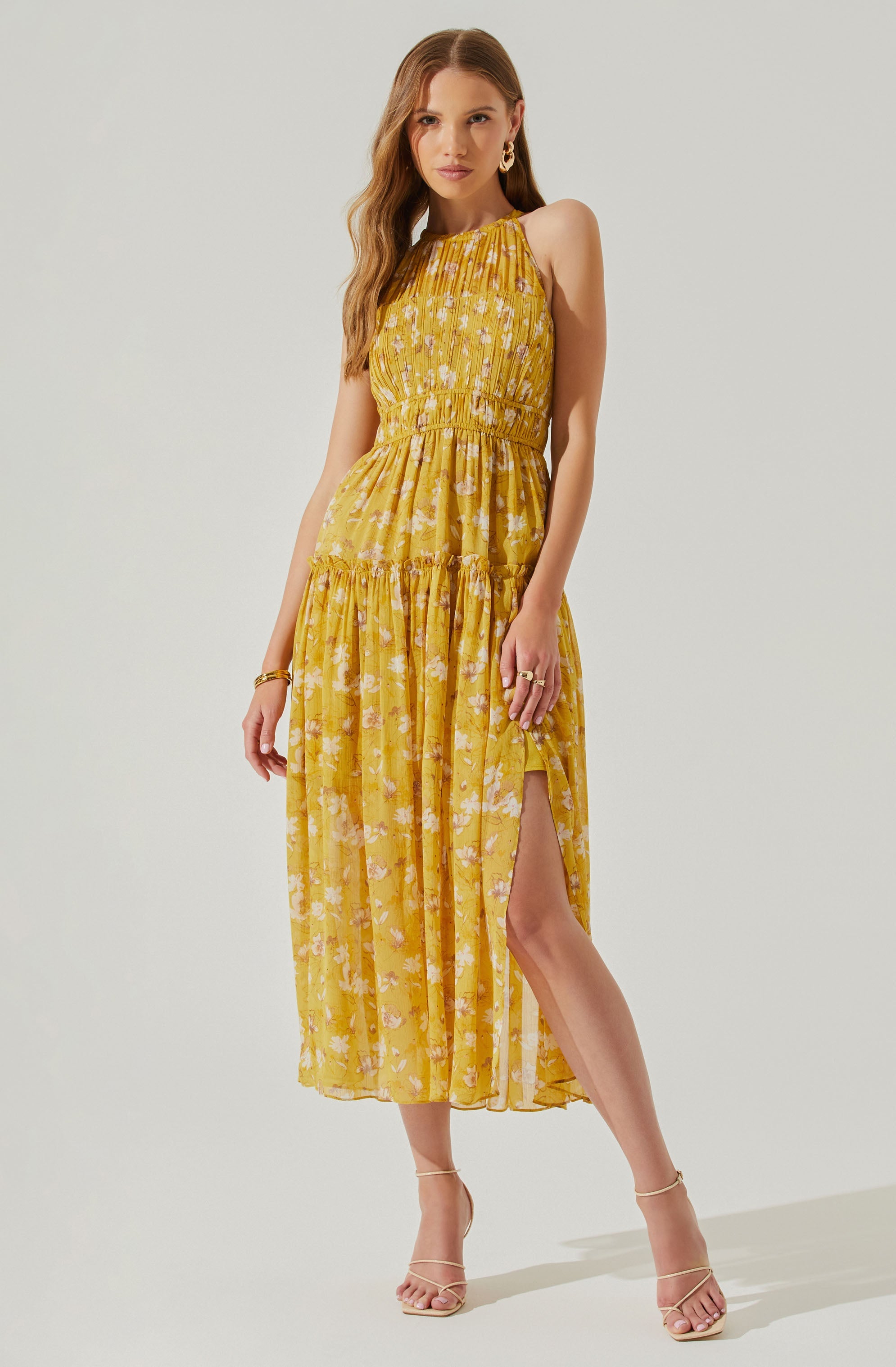 Maryam Floral Tie Neck Tiered Midi Dress-Aljck